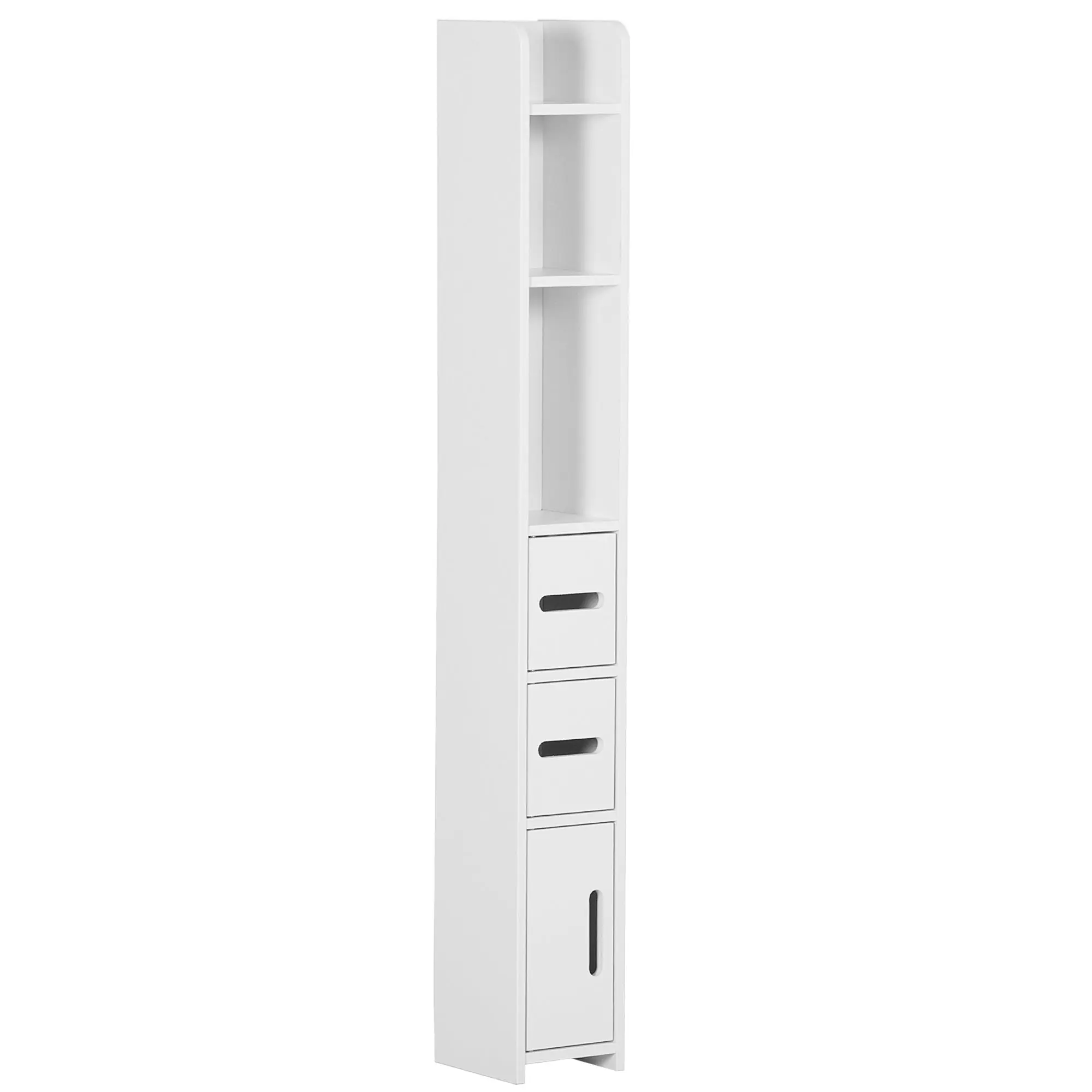 Freestanding Tall Bathroom Cabinet with Open Shelves and 3 Cupboards with Door, White