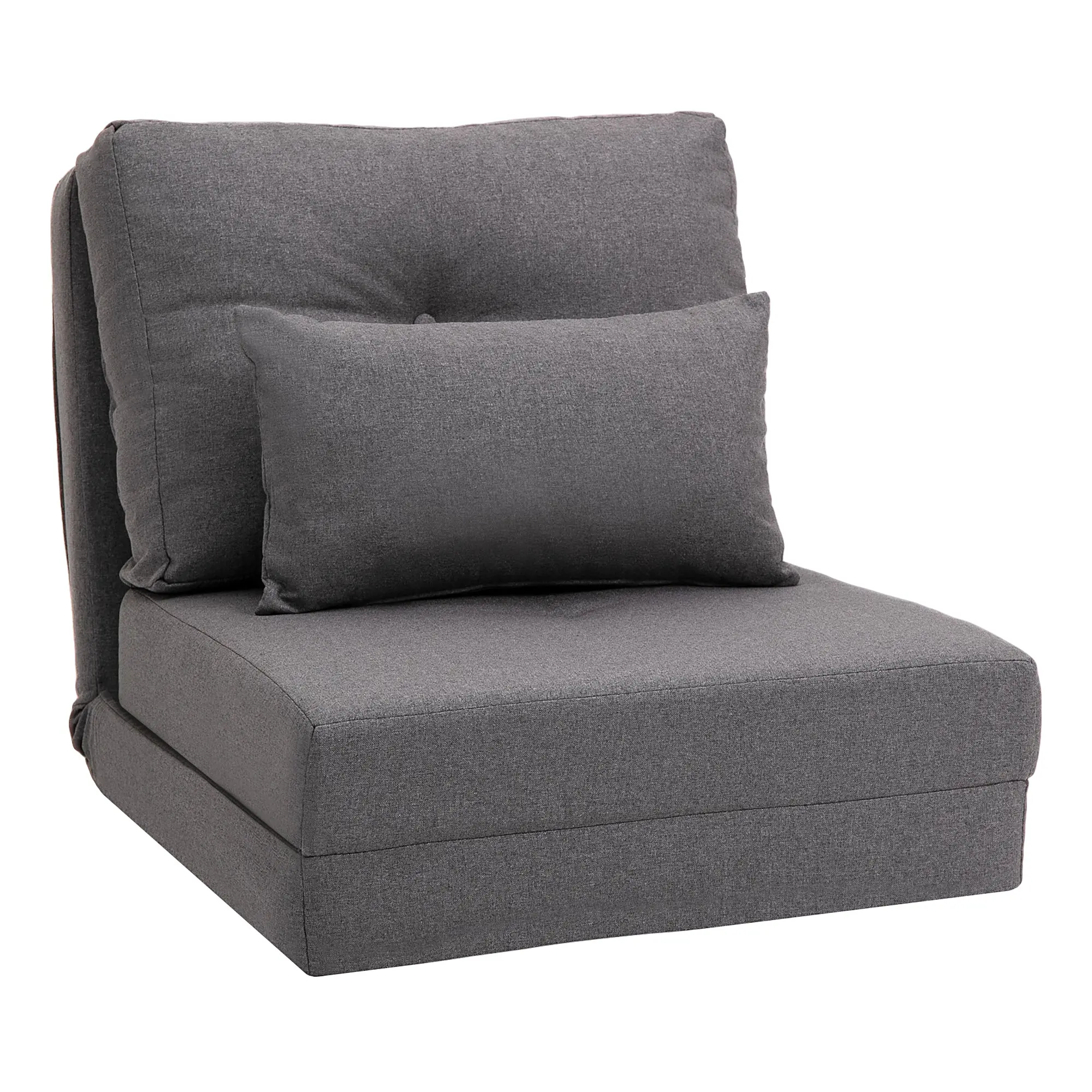 Convertible Flip Chair, Folding Upholstered Couch Bed w/ Adjustable Backrest, Dark Gray