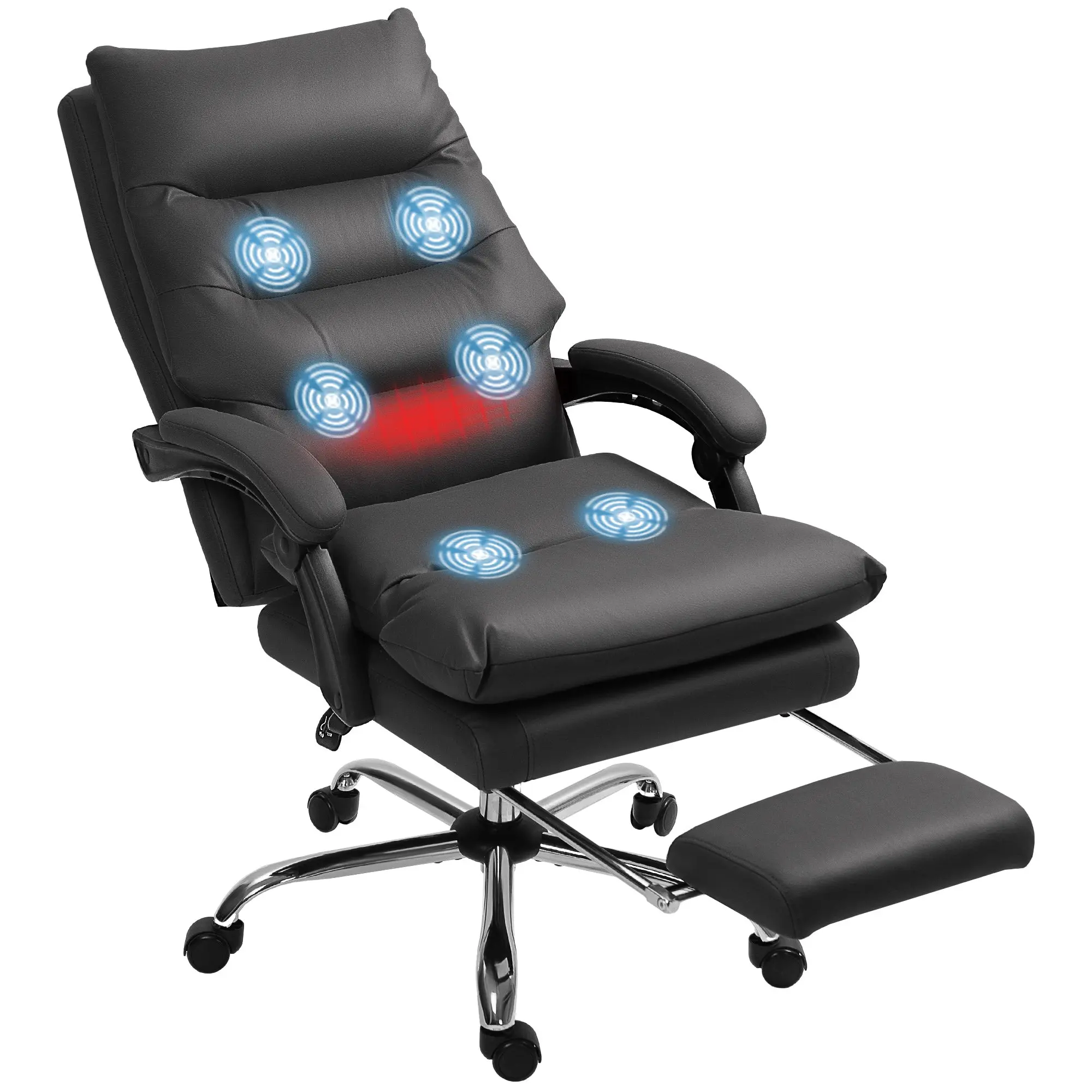 Heated Massage Office Chair with Footrest, Swivel Wheels & Double-tier Padding, Black