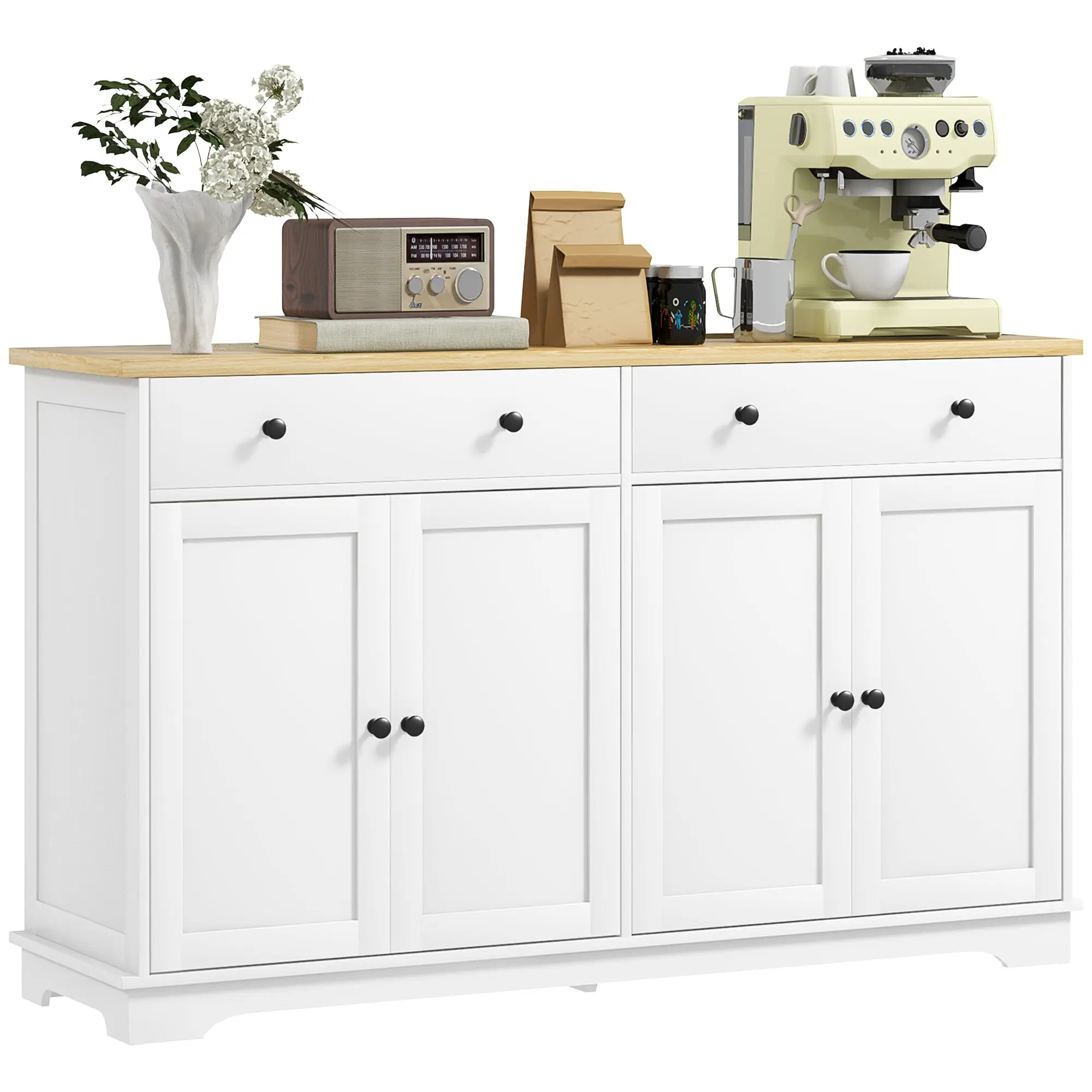 Modern Sideboard Buffet Cabinet w/ Storage Drawers & Adjustable Shelves, White