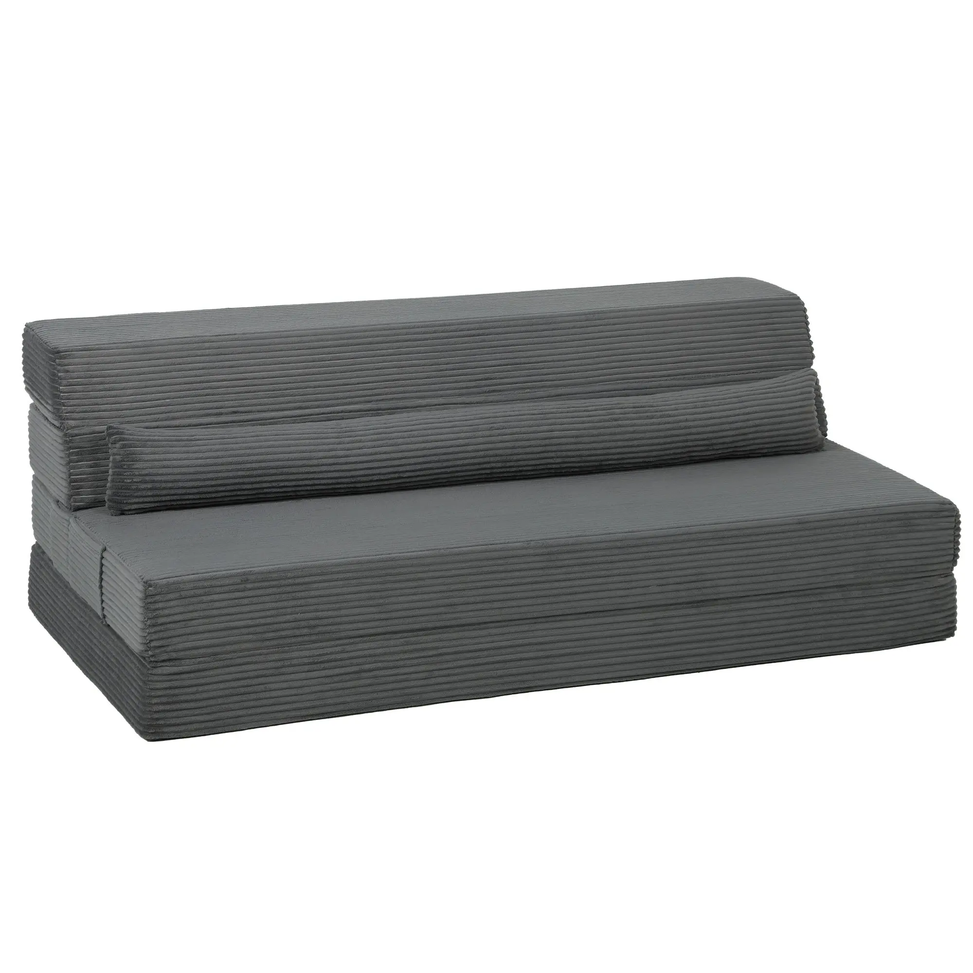 54" Folding Floor Chair Sofa Bed with Back Support & Side Pockets, Dark Grey