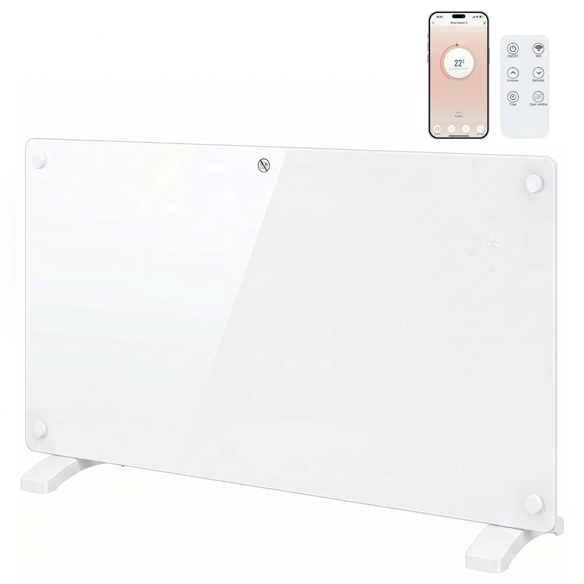 1500W Smart Panel Heater, WiFi, Alexa & Google, Wall or Floor, White