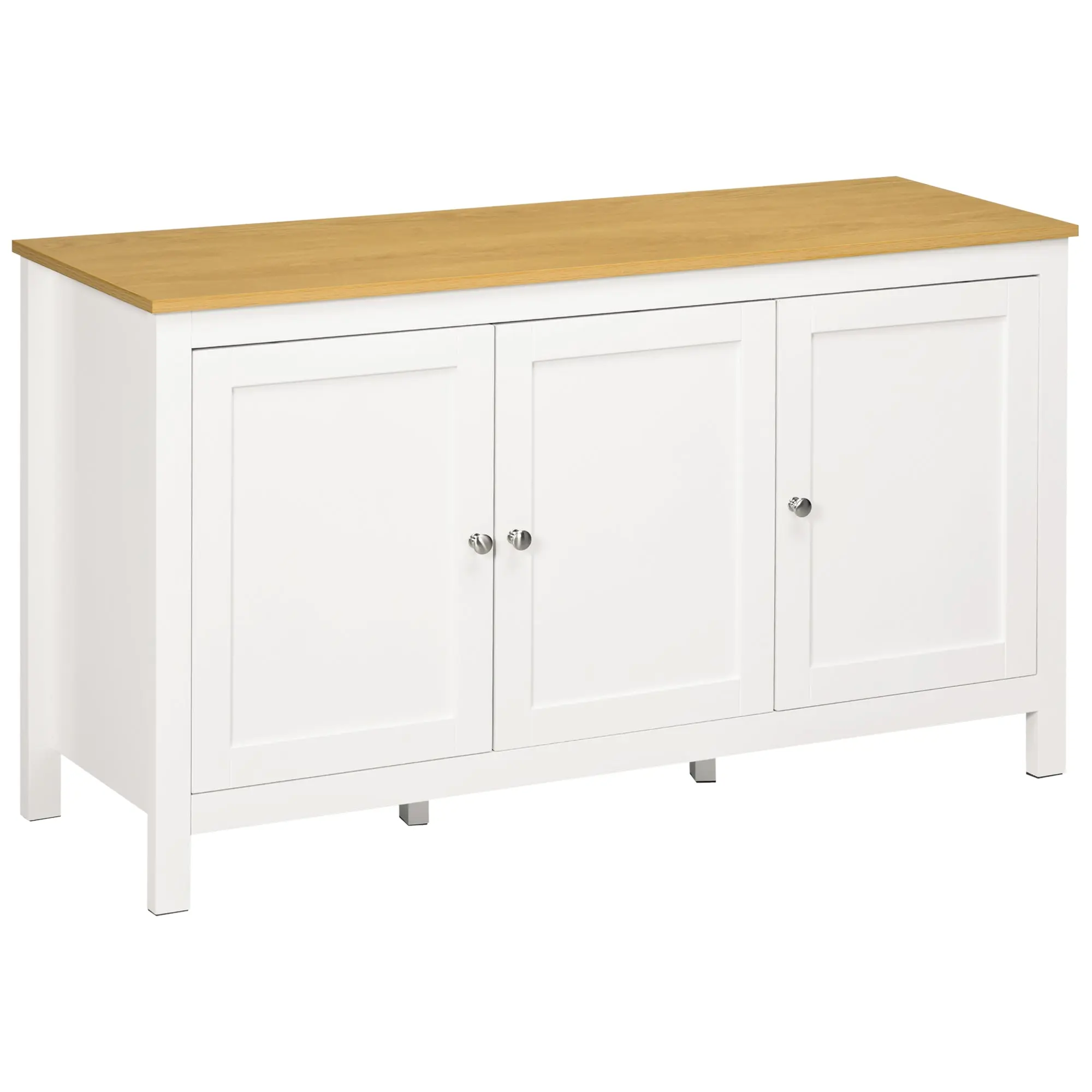 Buffet Cabinet with Doors & 2 Adjustable Shelves, White & Natural