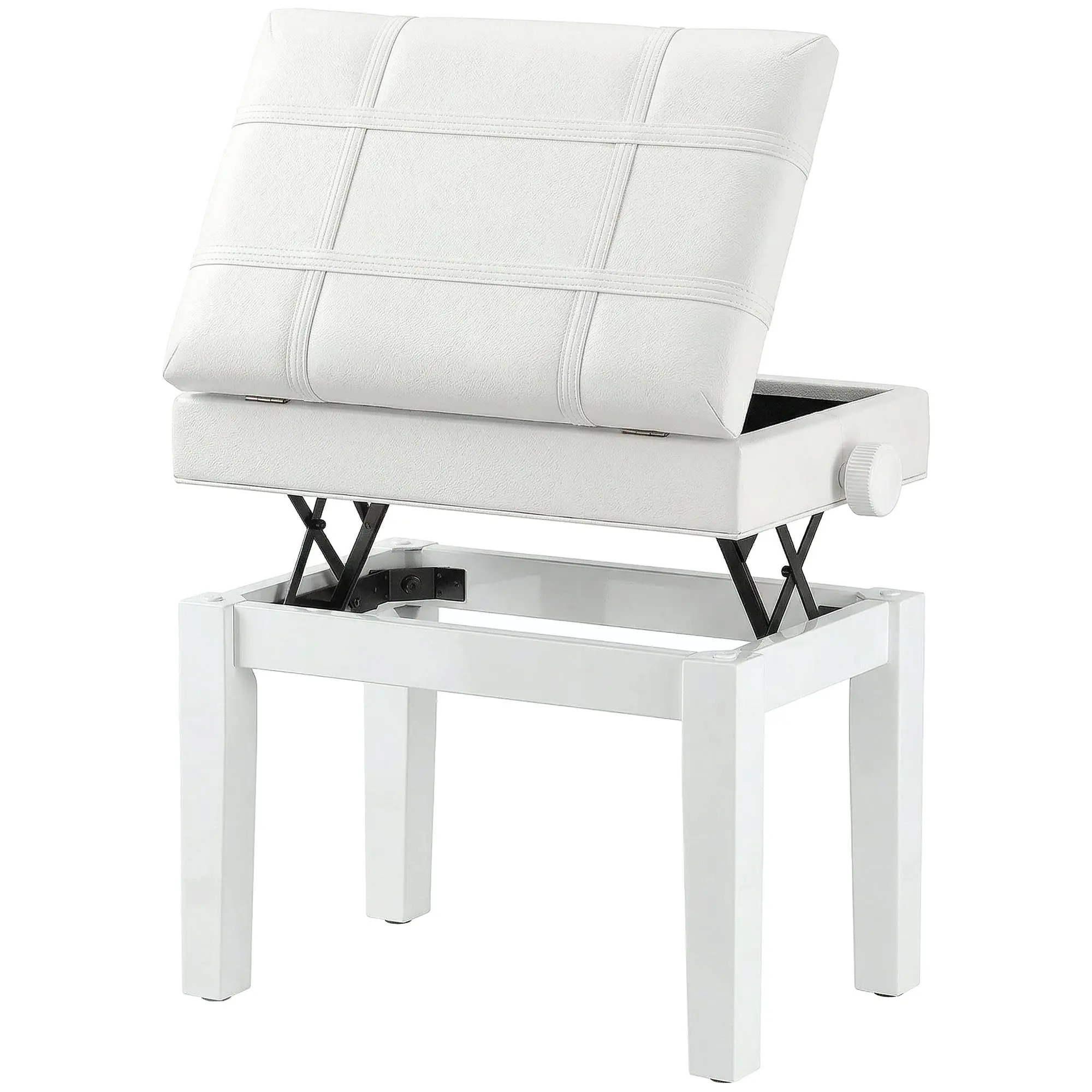 24.8" Adjustable Piano Bench with Padded Faux Leather Cushion and Storage, White