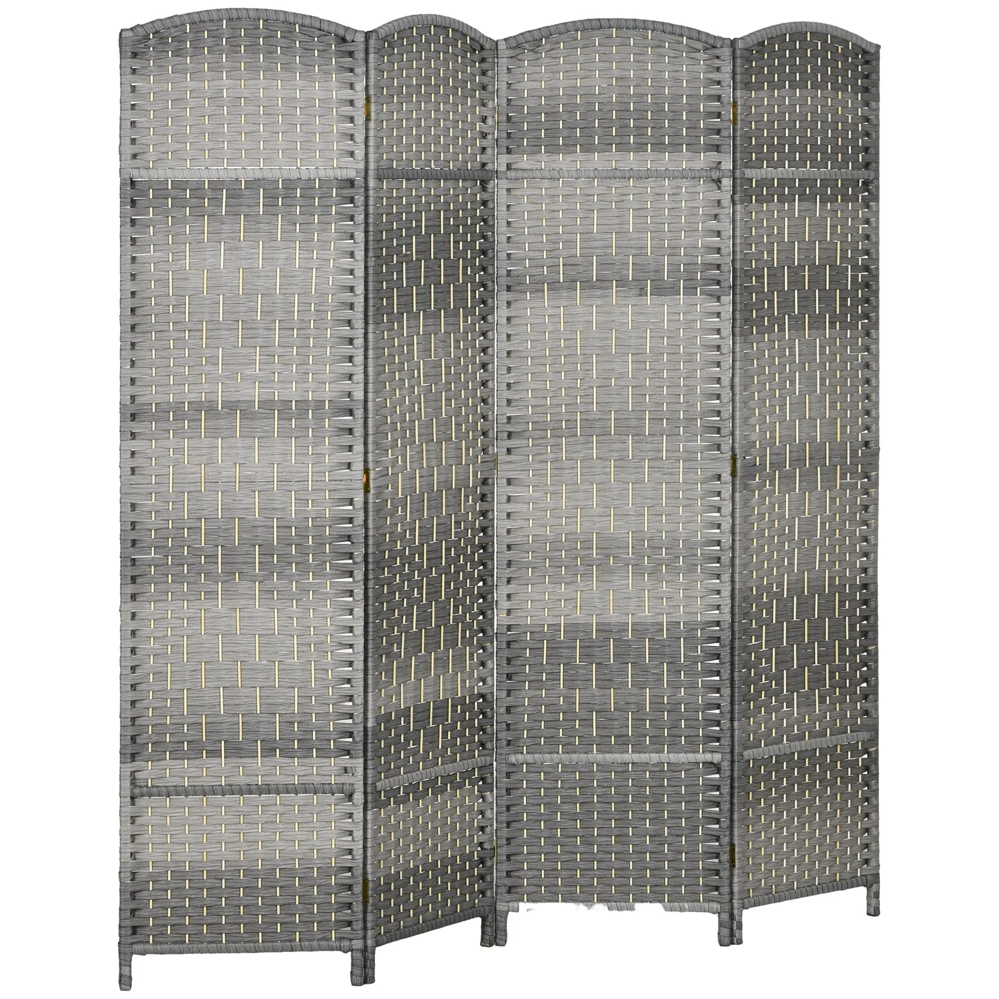 4 Panels Room Divider, 6 Ft Tall Handwoven Freestanding Privacy Screens, Gradient Grey