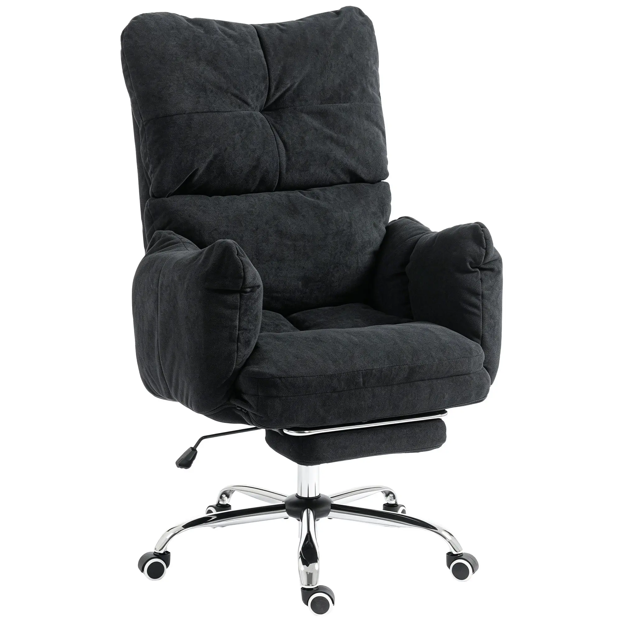 Ergonomic Reclining Gaming Chair with Footrest, Flannel Fabric, Black