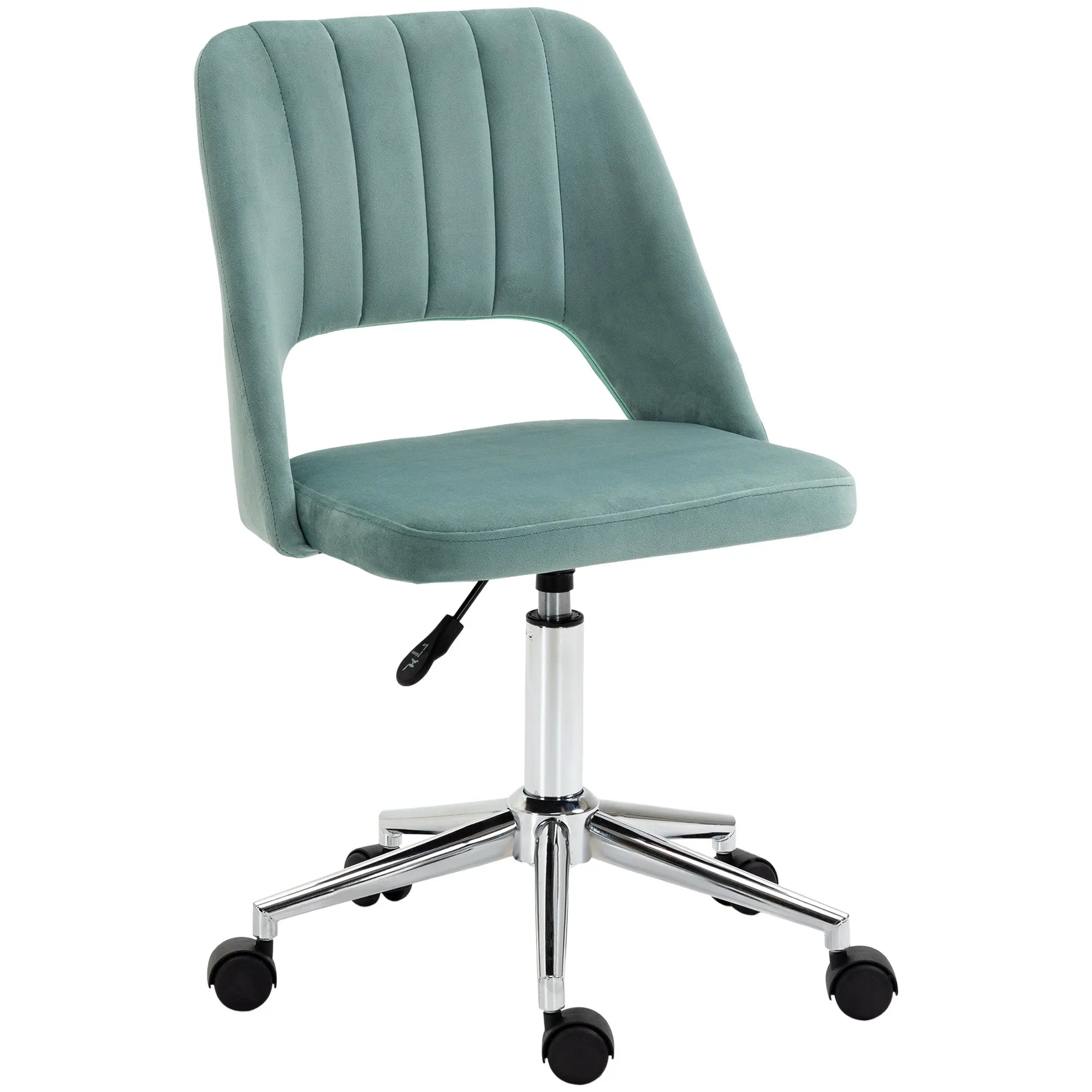 Velvet Fabric Scallop Shape Desk Chair w/Swivel Wheels for Home Study Bedroom, Green