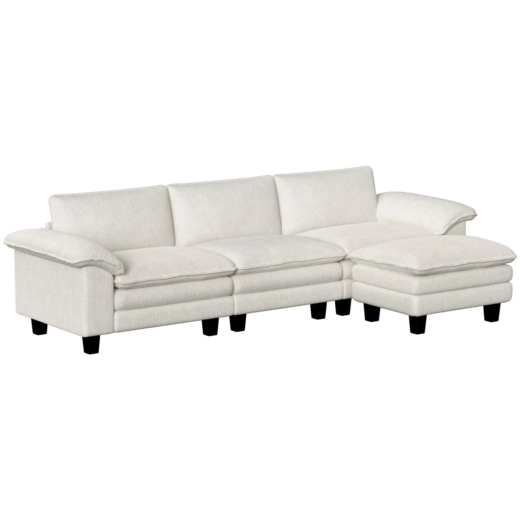 124" L Shaped Sectional Sofa with Movable Ottoman, 3 Seat, 2200lb Capacity, Beige