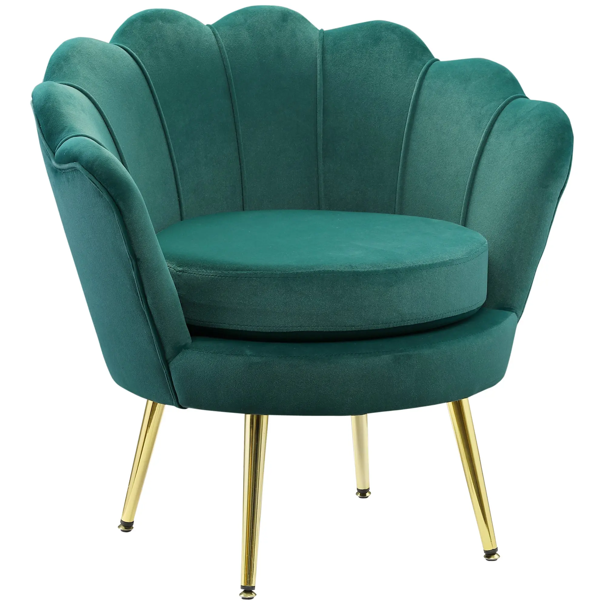 Modern Velvet Accent Chair with Gold Metal Legs & Soft Cushion, Dark Green