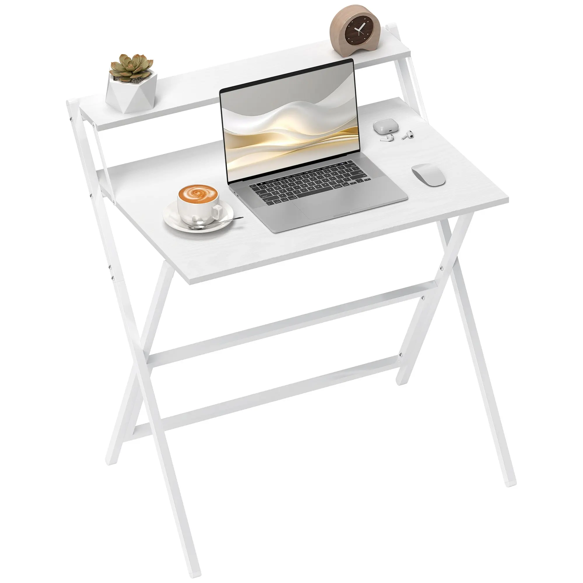 81.5 cm Foldable Desk with Monitor Shelf for Small Spaces, Writing Table