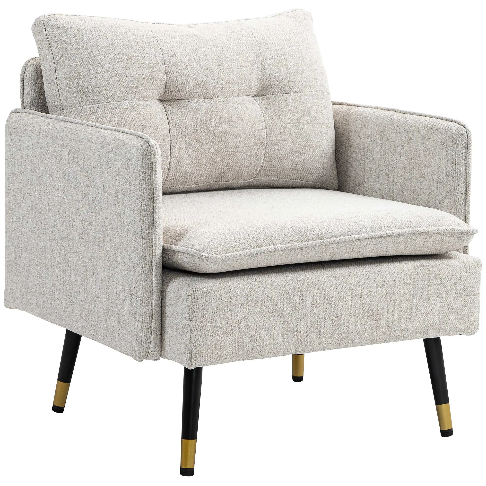 Button Tufted Accent Chair with Steel Legs & Arms, Cream White