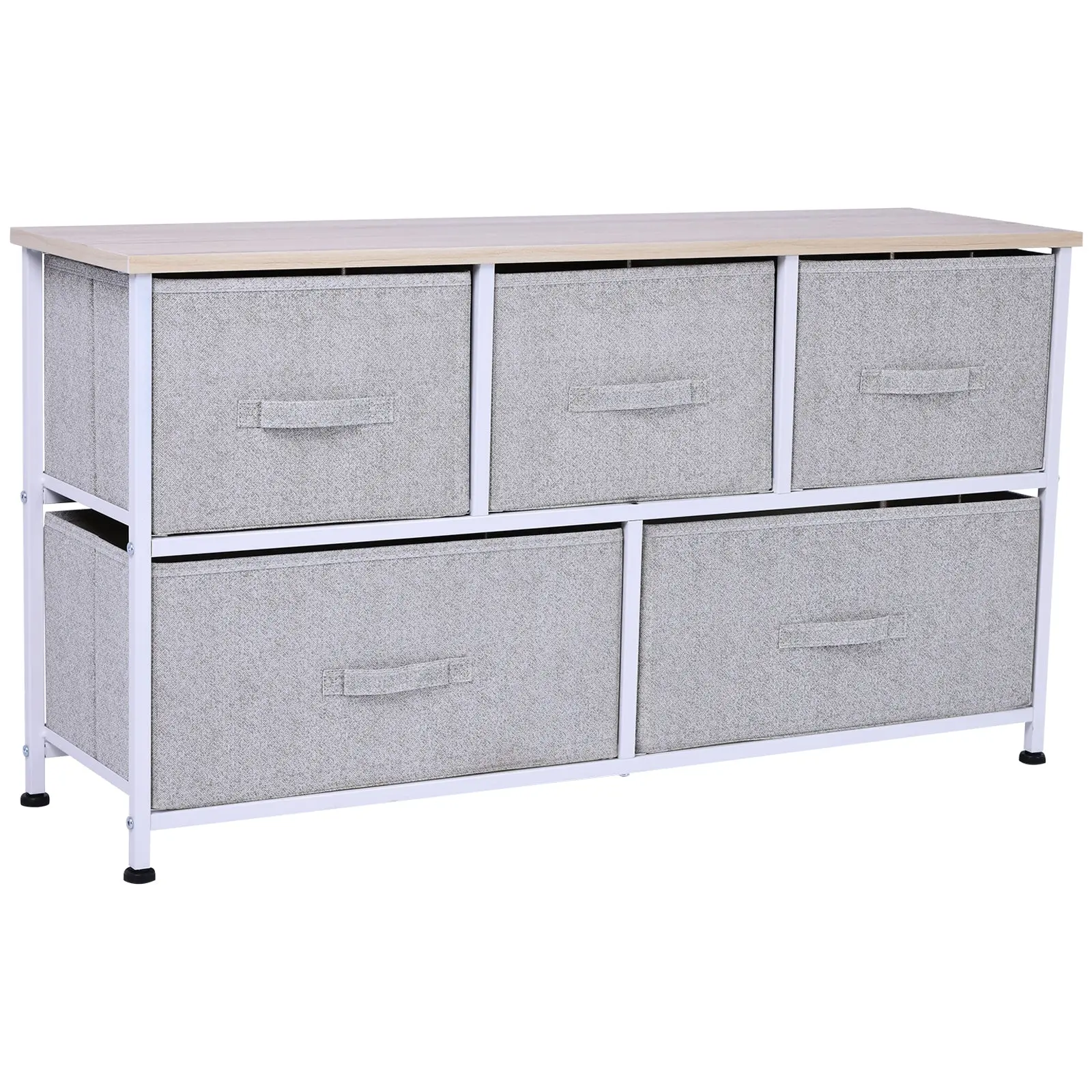 5-Drawer Dresser Storage Tower Cabinet Organizer Unit, Easy Pull Fabric Bins, Light Gray