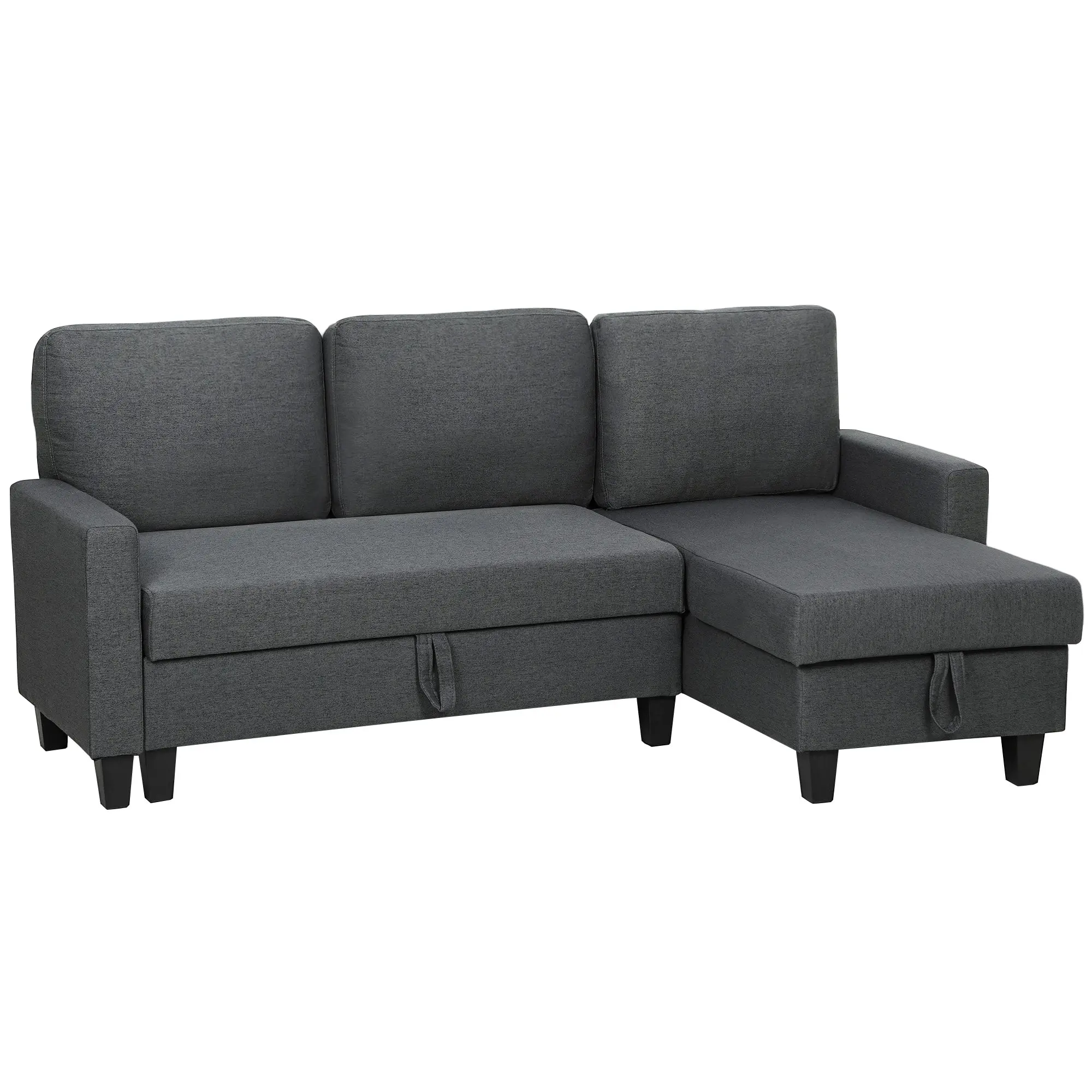77.6" L-Shaped Sofa Bed with Storage Chaise, Wide Deep Seat, Charcoal Grey