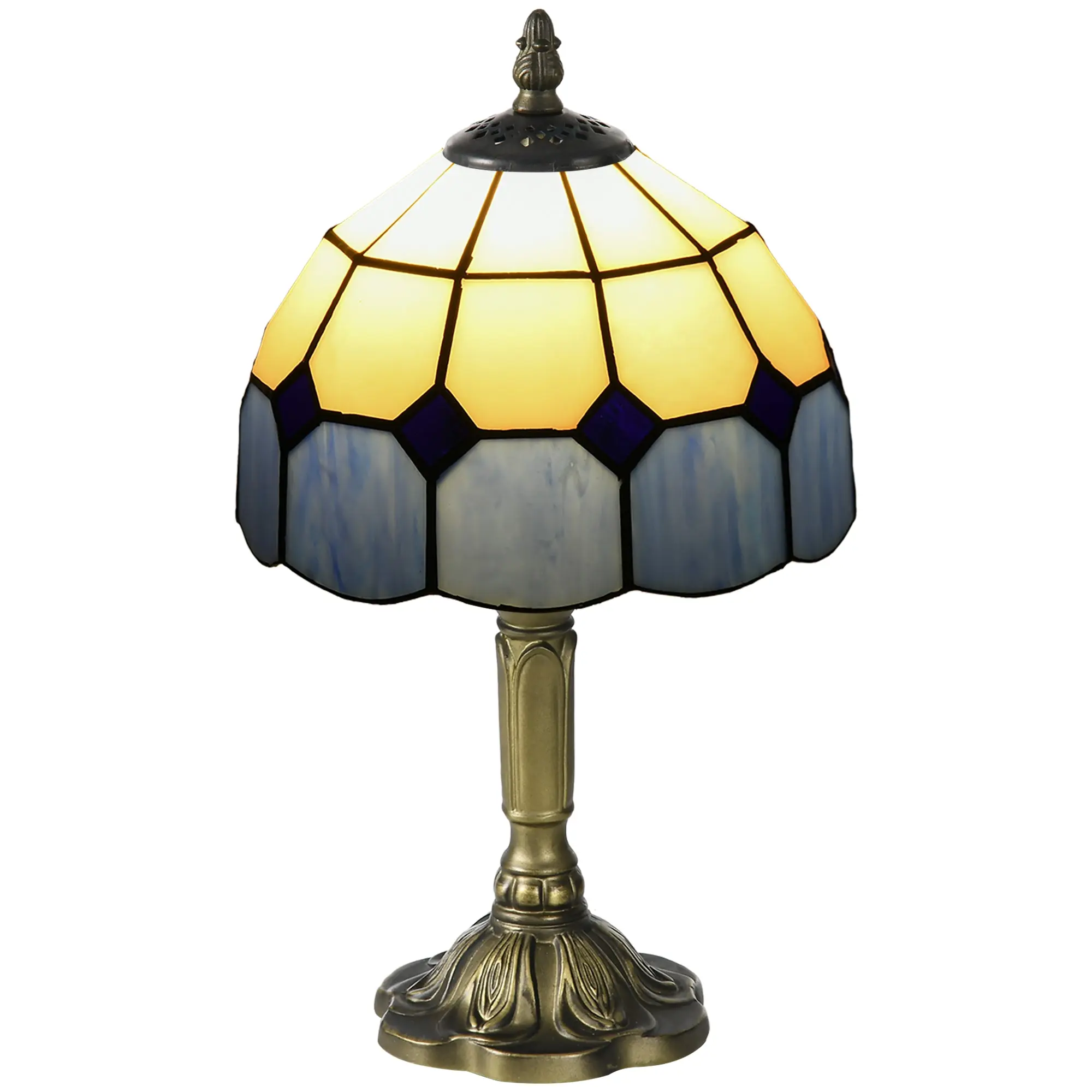 Handmade Stained Glass Table Lamp, Antique Bedside Lamp for Bedroom, Living room, Blue