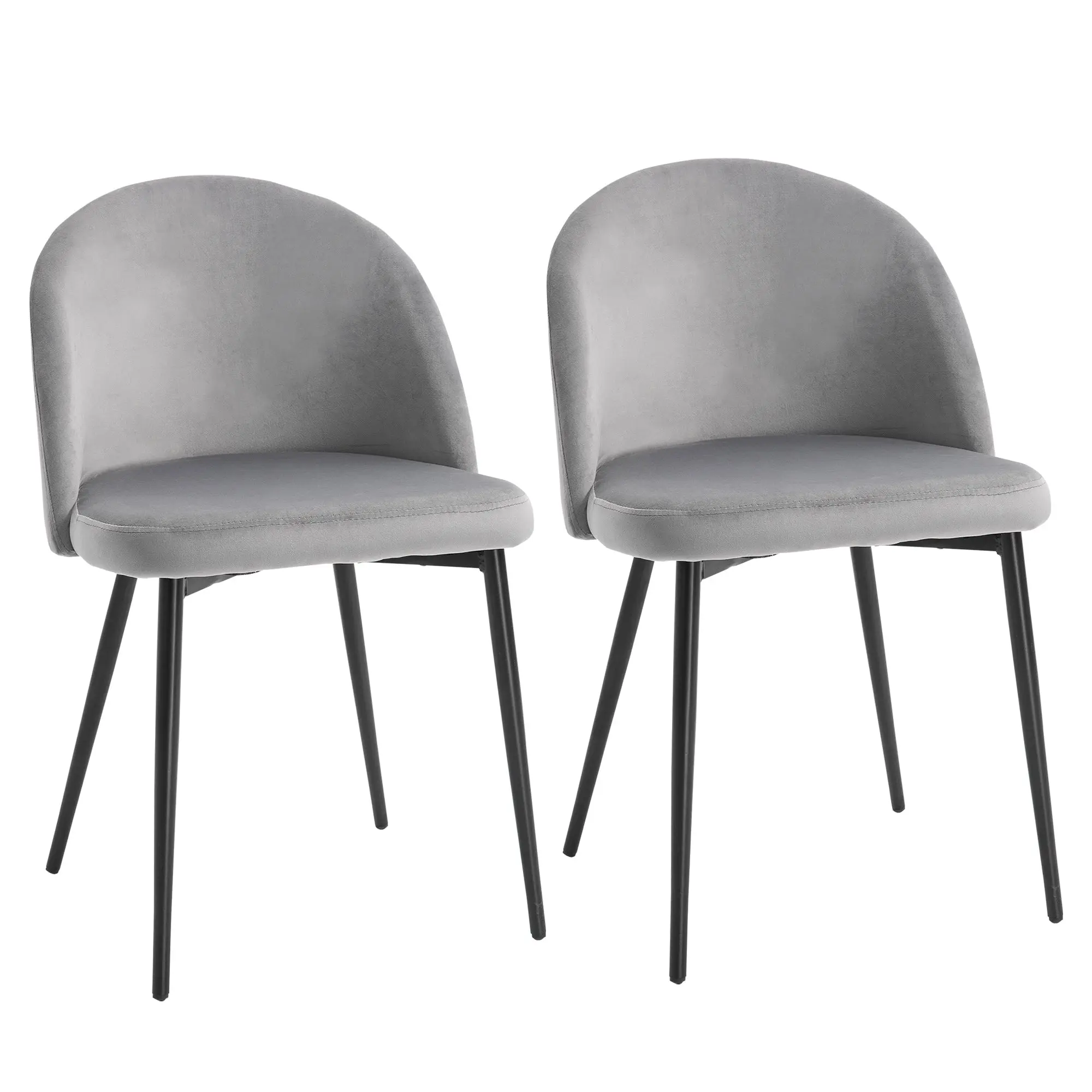 Set of 2 Mid-Back Velvet Dining Chairs for Dining Room, Grey