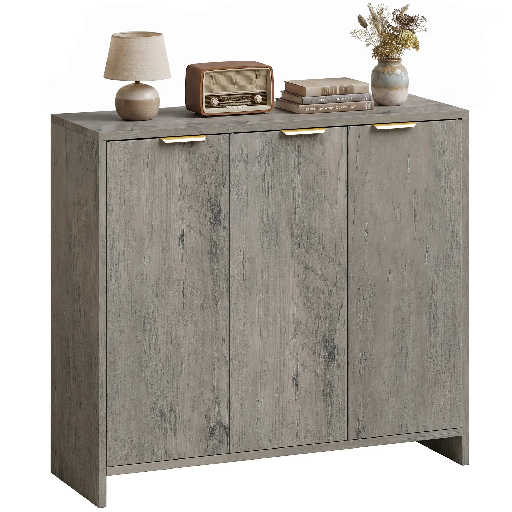 Modern Sideboard with 3 Doors & Adjustable Shelves, 100 x 35 x 90 cm Grey