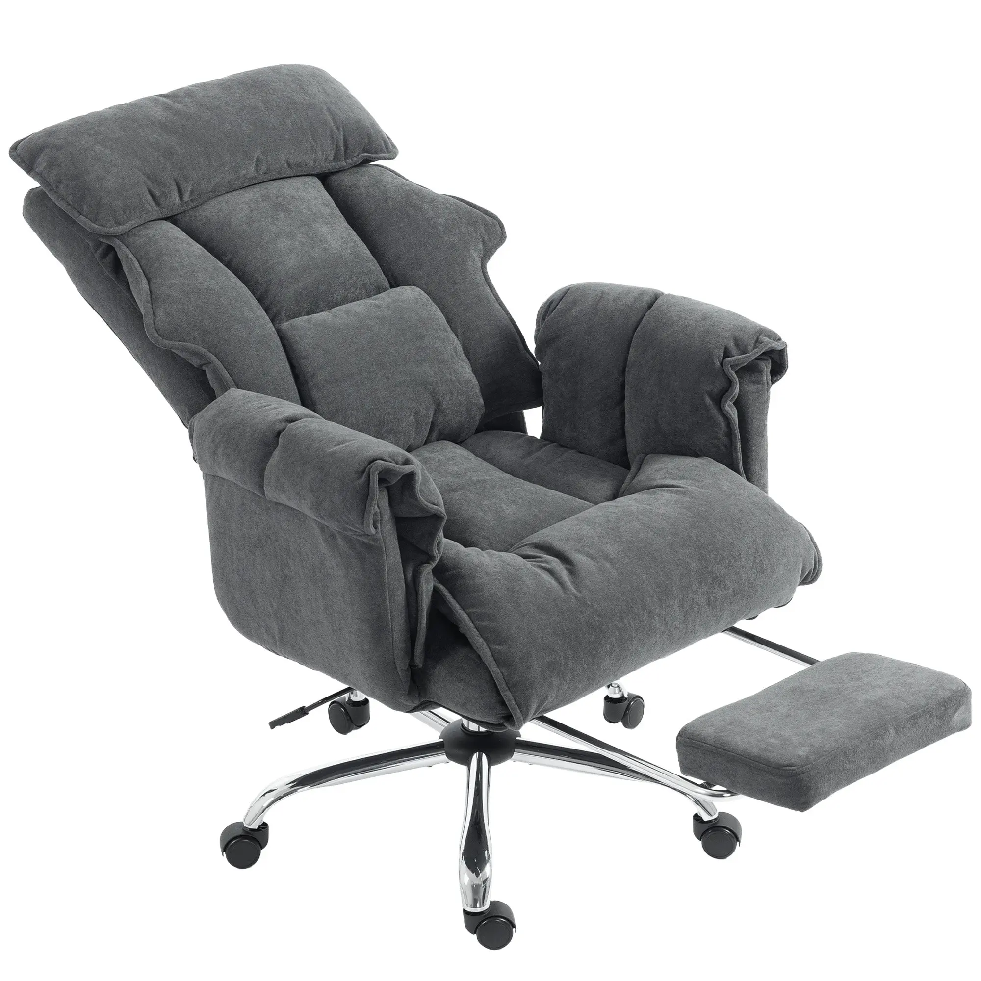 Executive Office Chair with Footrest, Reclining Desk Chair with High Back, Double-layer Padding, Dark Grey