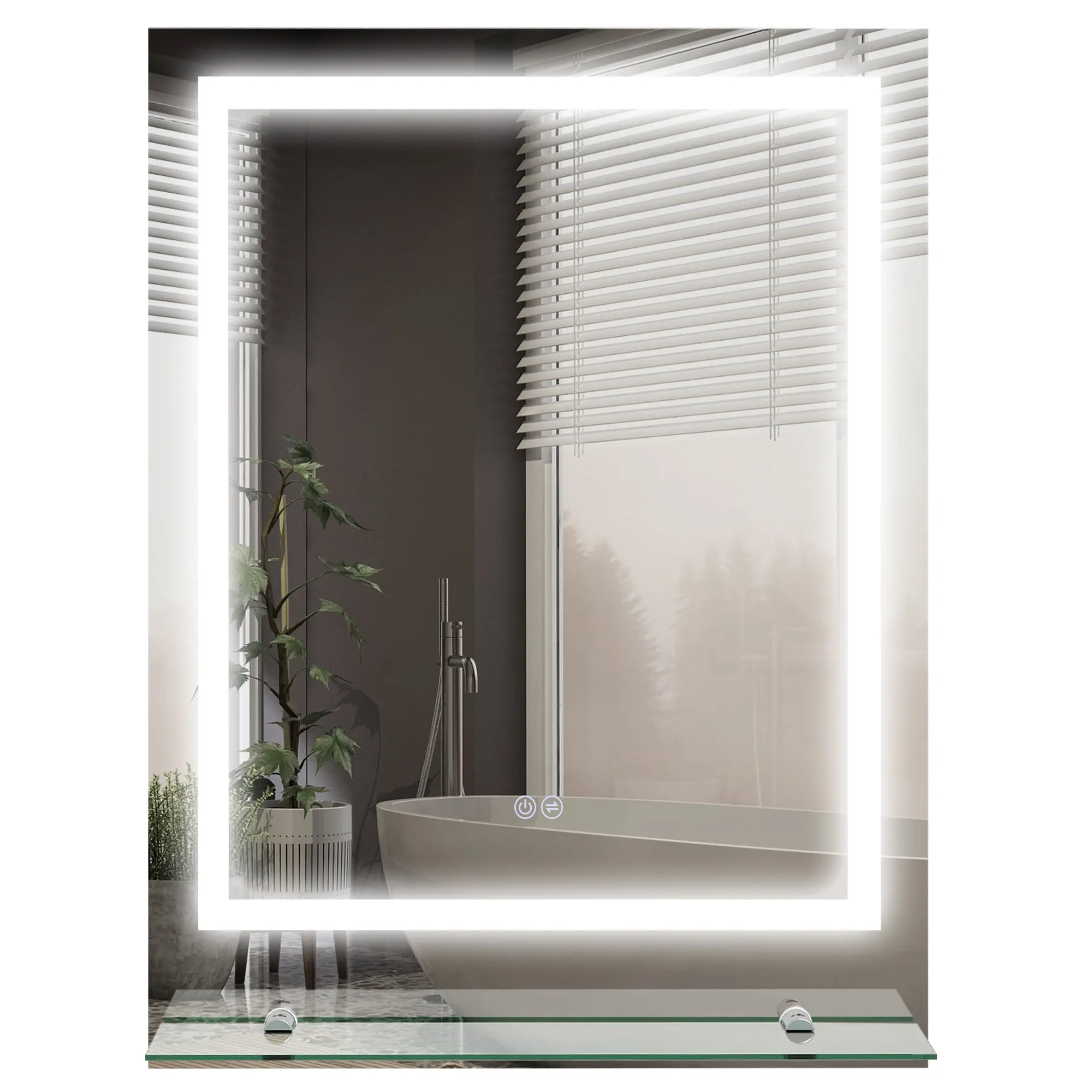 LED Bathroom Mirror with Shelf, Dimmable Touch Lights, Anti-Fog, 70 x 50cm, 3-Tone