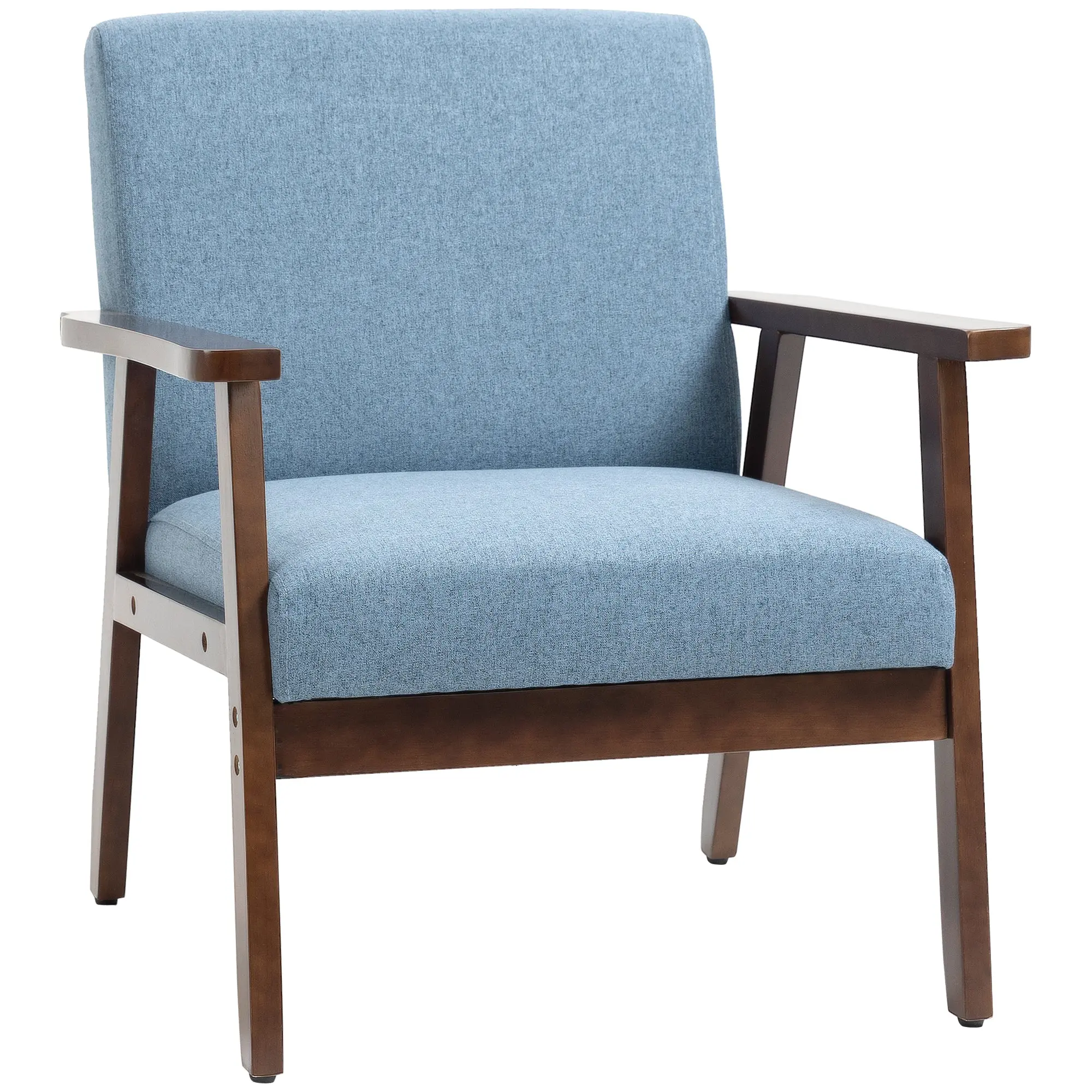Morden Linen-Feel Accent Chair with Wood Legs & Arms Blue