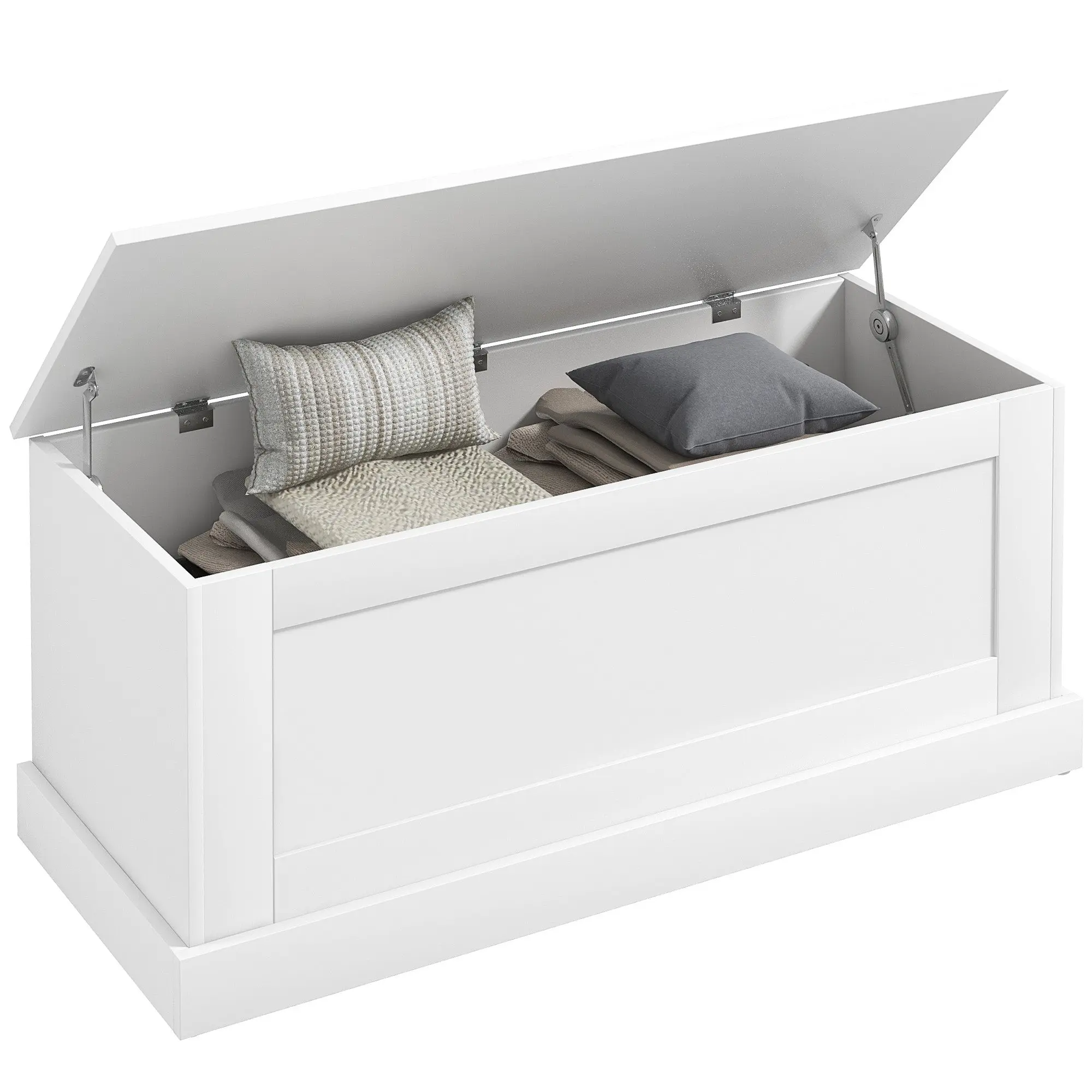 39.4" Wooden Storage Trunk with Safety Hinge for Living Room, Entryway, White Wood Grain