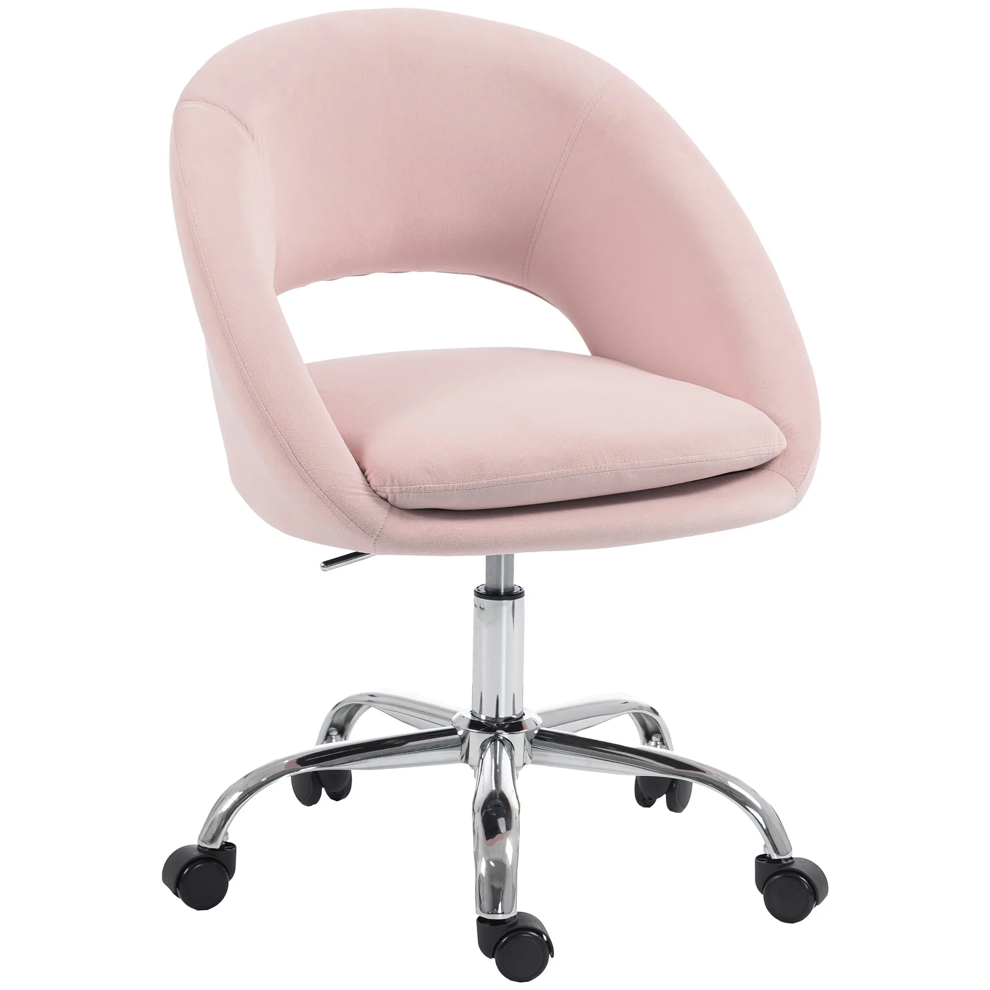 Velvet Swivel Office Chair, Height-Adjustable with Wheels for Home Study, Pink