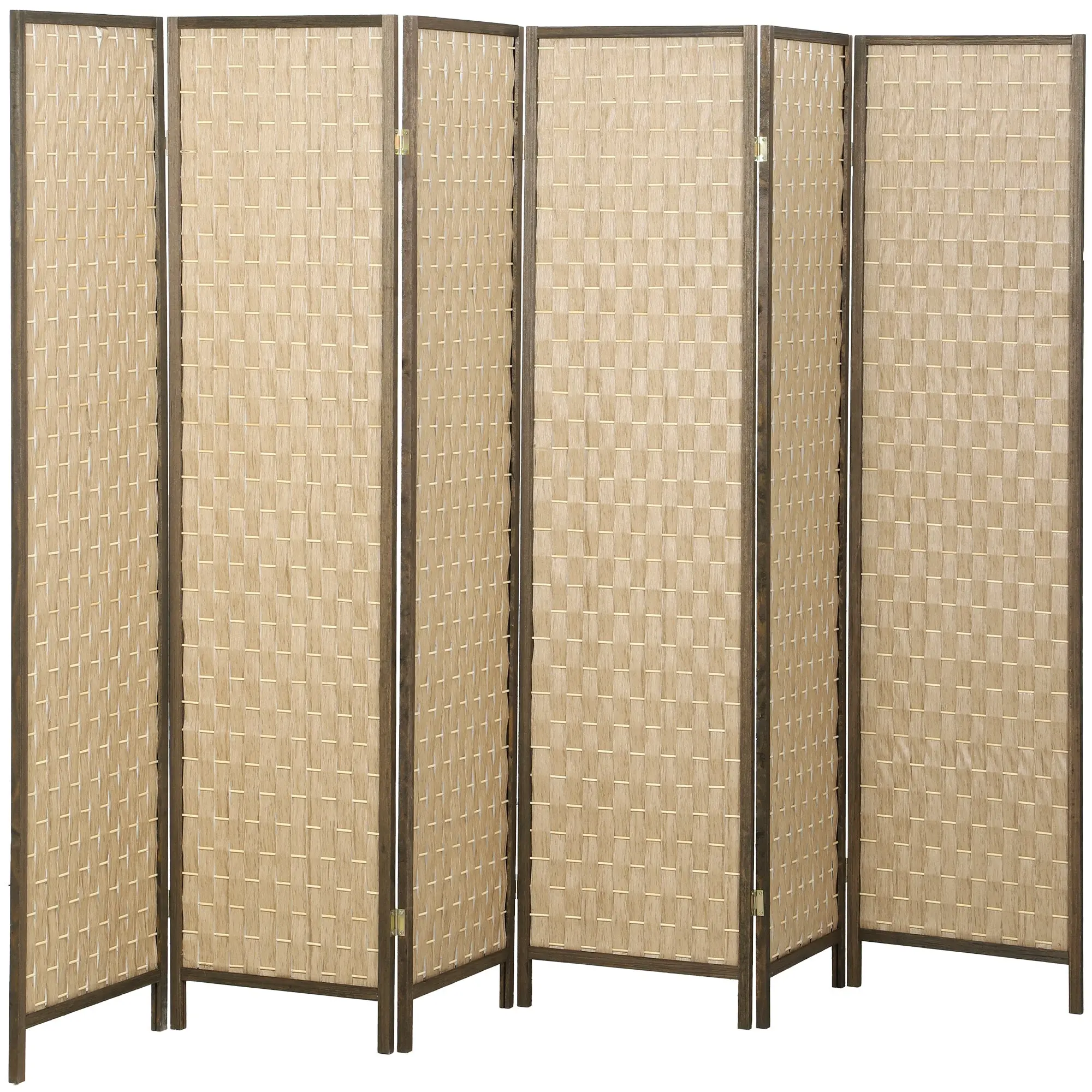 6 Panel Room Divider, 6 FT Lightweight Folding Privacy Screen, Freestanding Handwoven Partition, Brown
