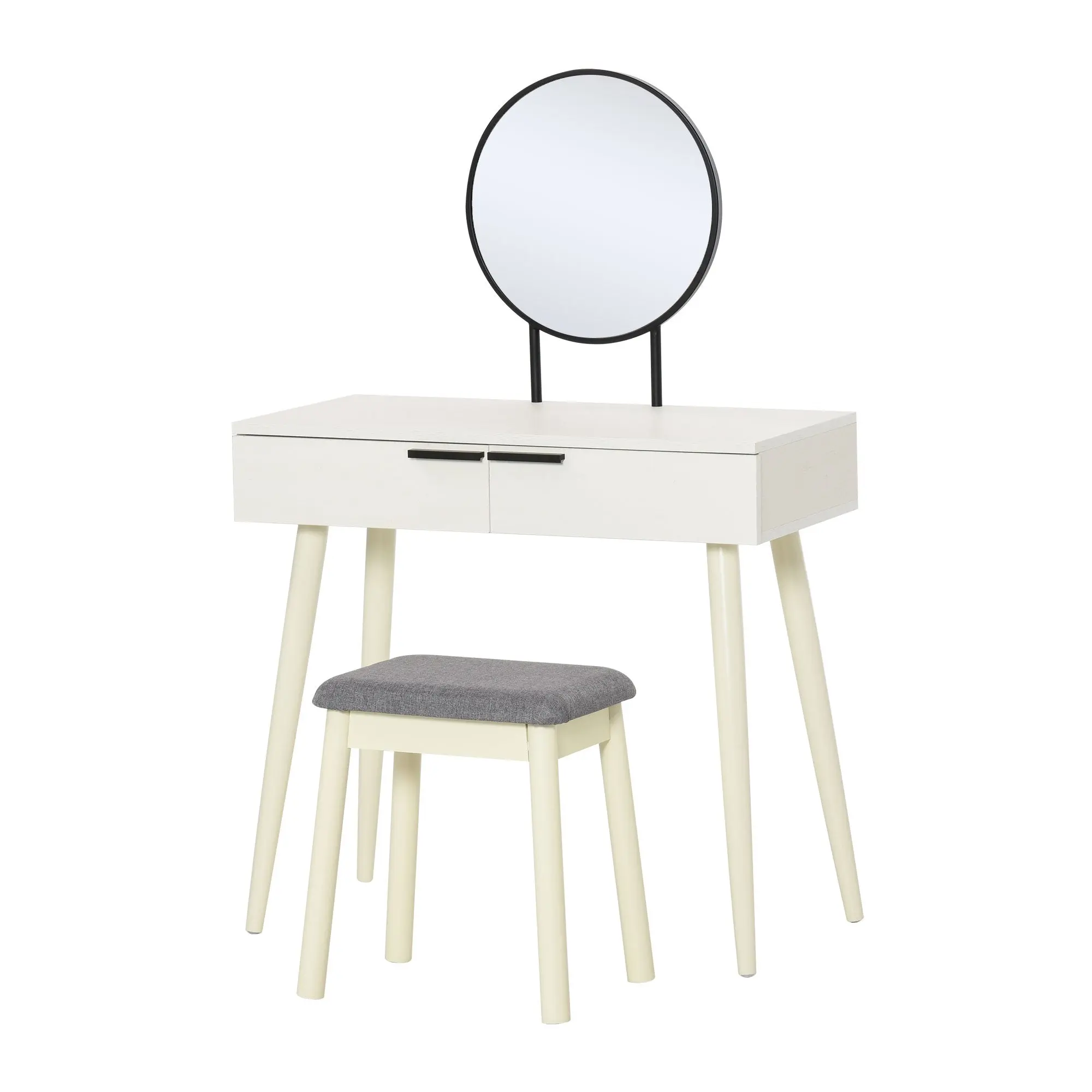 Dressing Table with Mirror & Cushioned Stool, Vanity Makeup Desk Set, White