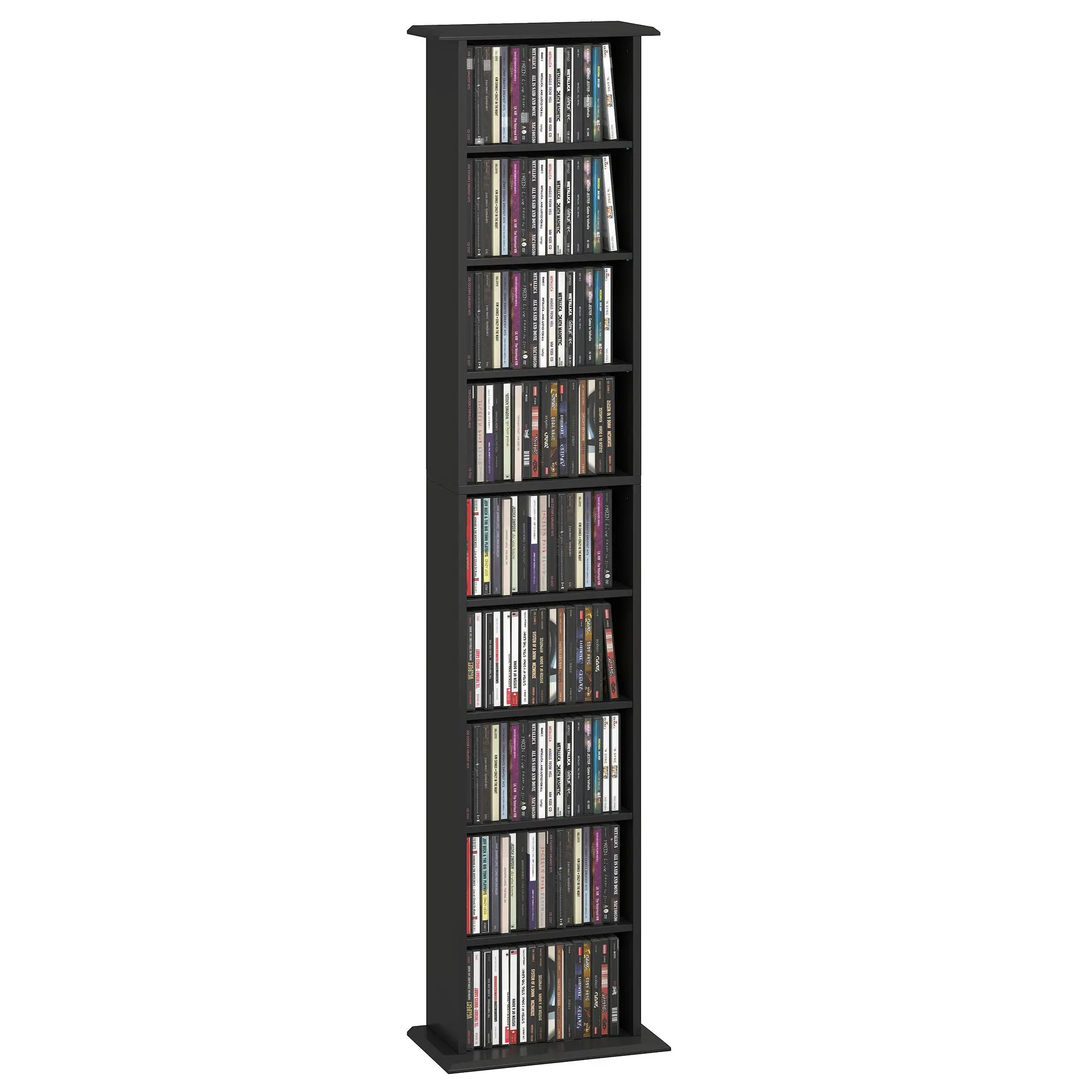 9-Tier Slim Media Cabinet with 7 Adjustable Shelves, Holds up to 252 CDs, Black