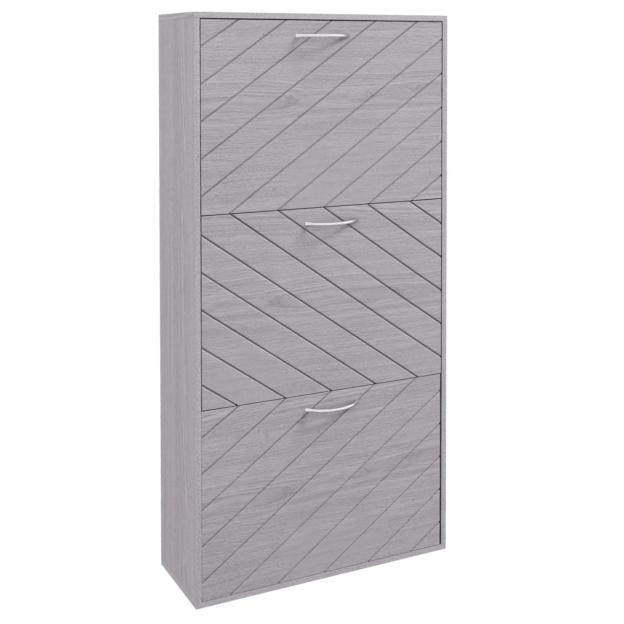 Narrow Slim Shoe Storage Cabinet with 3 Flip Drawers, Holds 12 Pair of Shoes, Grey