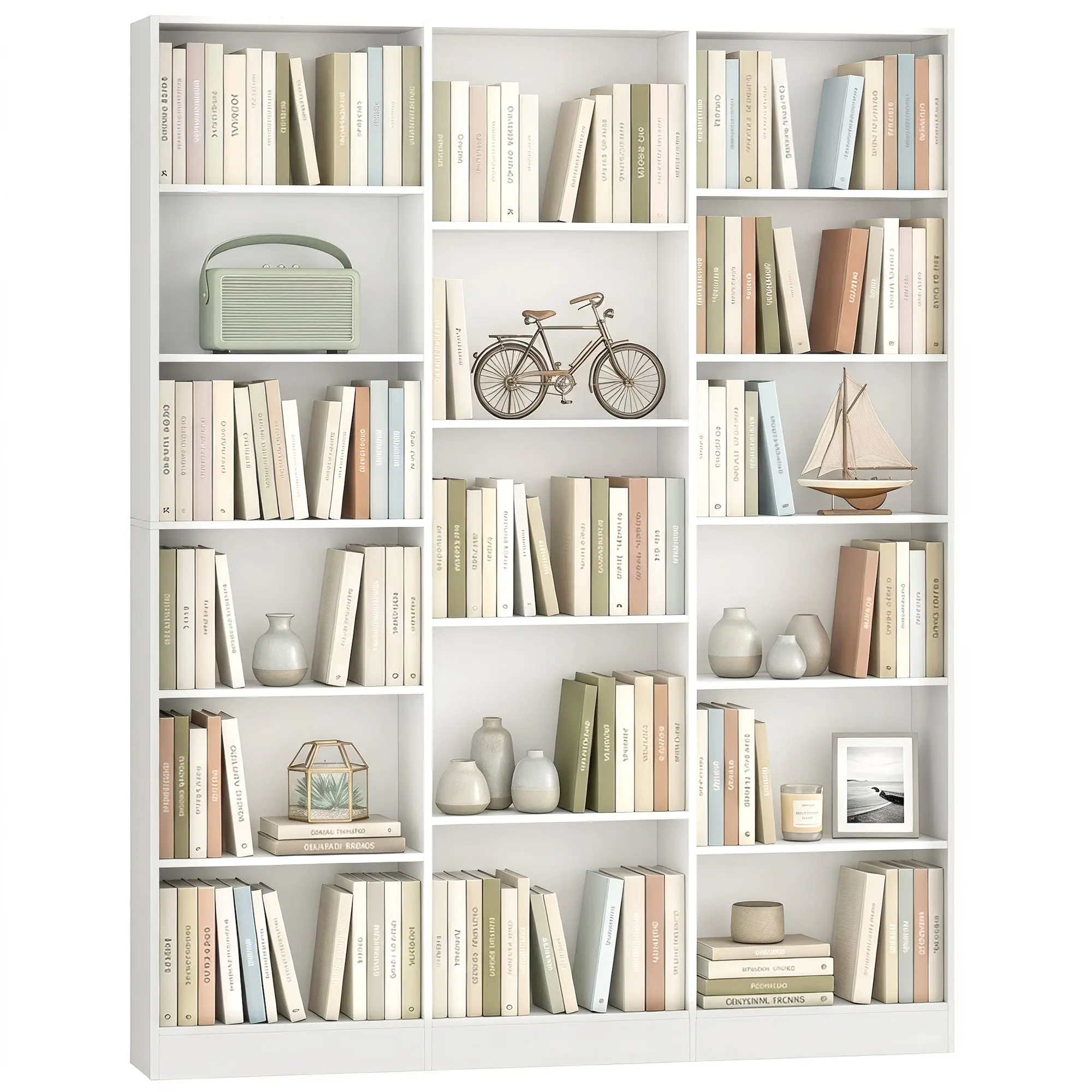 6-Tier Bookcase with 17 Cubes, Adjustable Shelves, 149 x 23.6 x 188 cm White