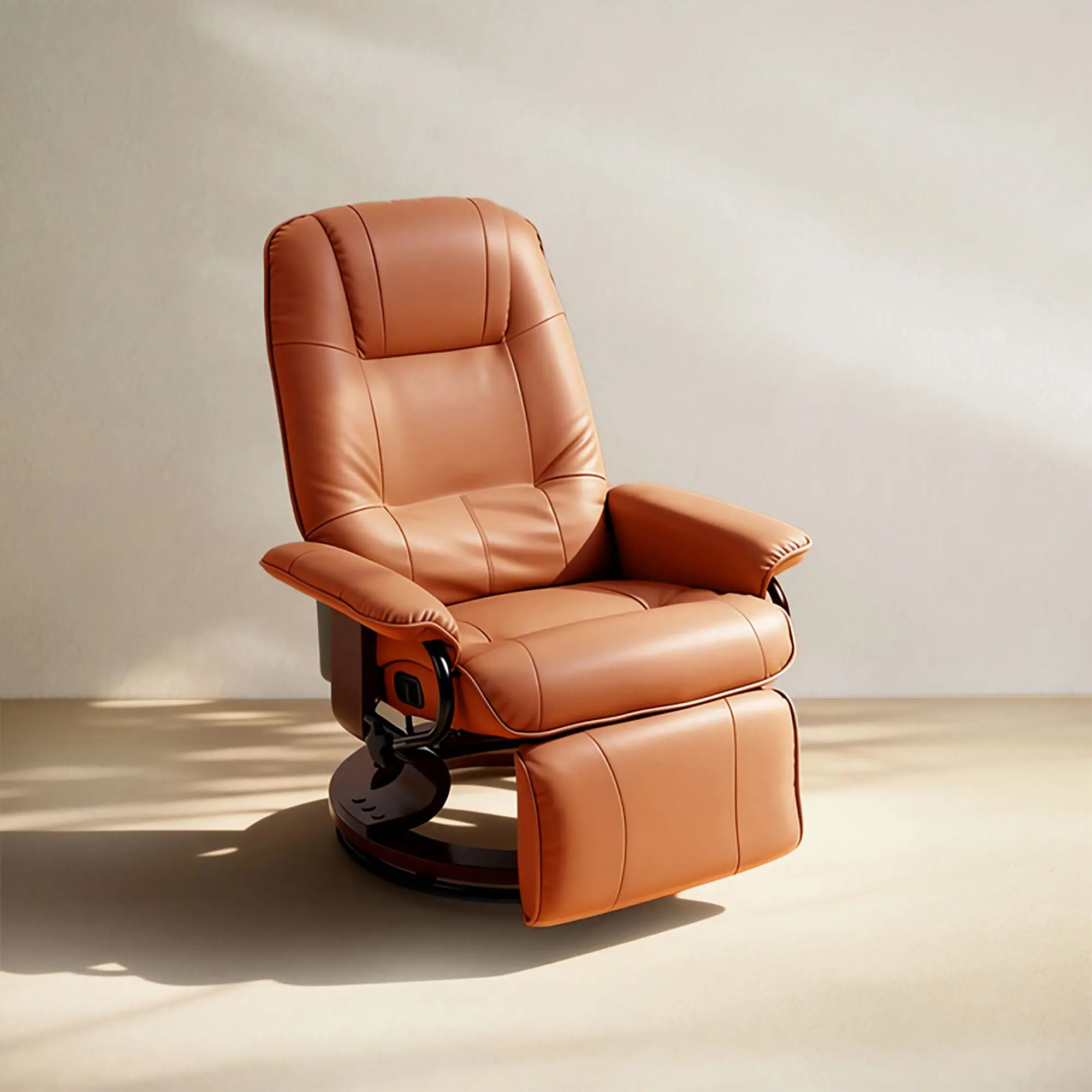 EaseRest Faux Leather Recliner Chair, Swivel Recliner w/ Footrest, Armrest & Wood Base, Light Brown