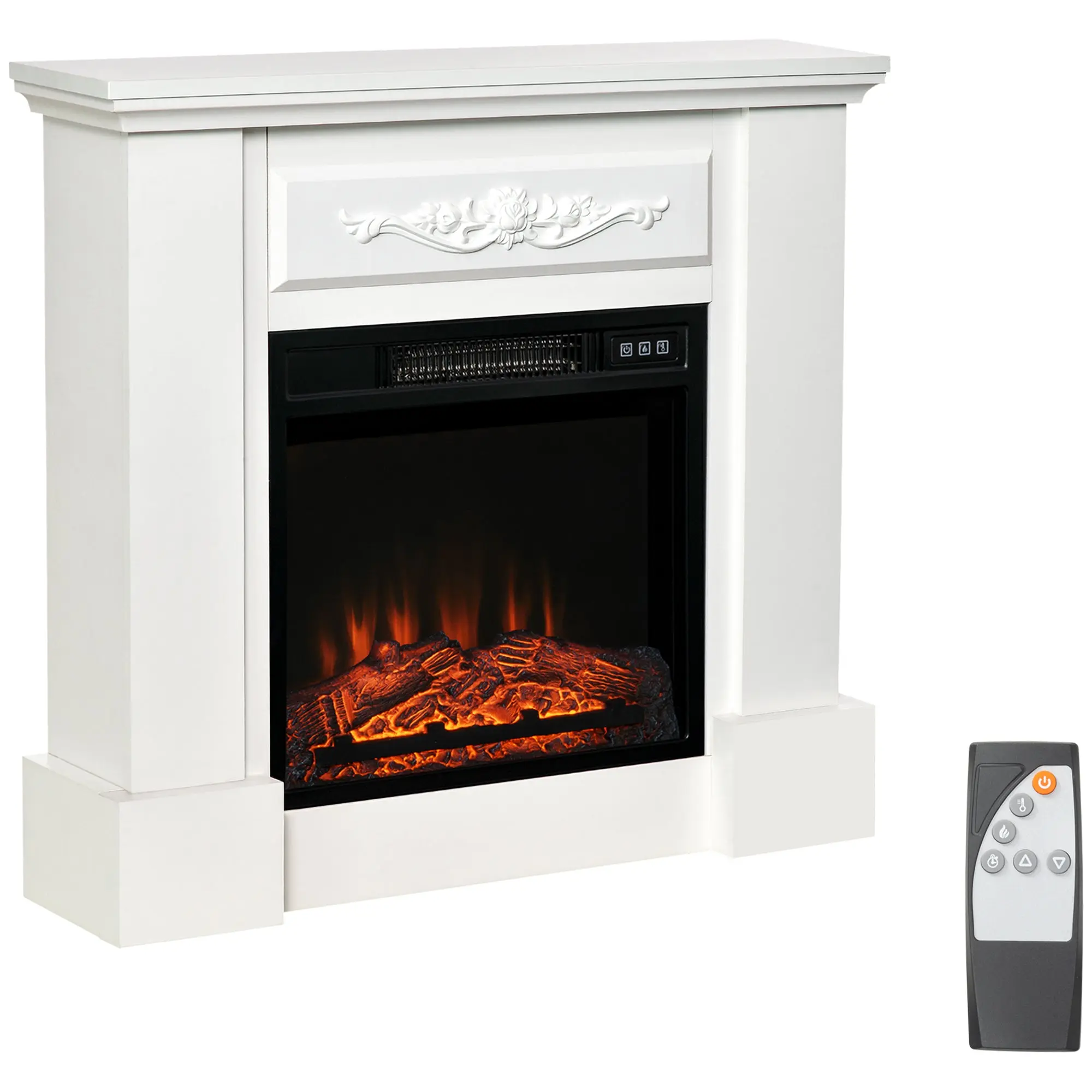 32" Electric Fireplace Heater with Mantel and Log Hearth, 1400W, White