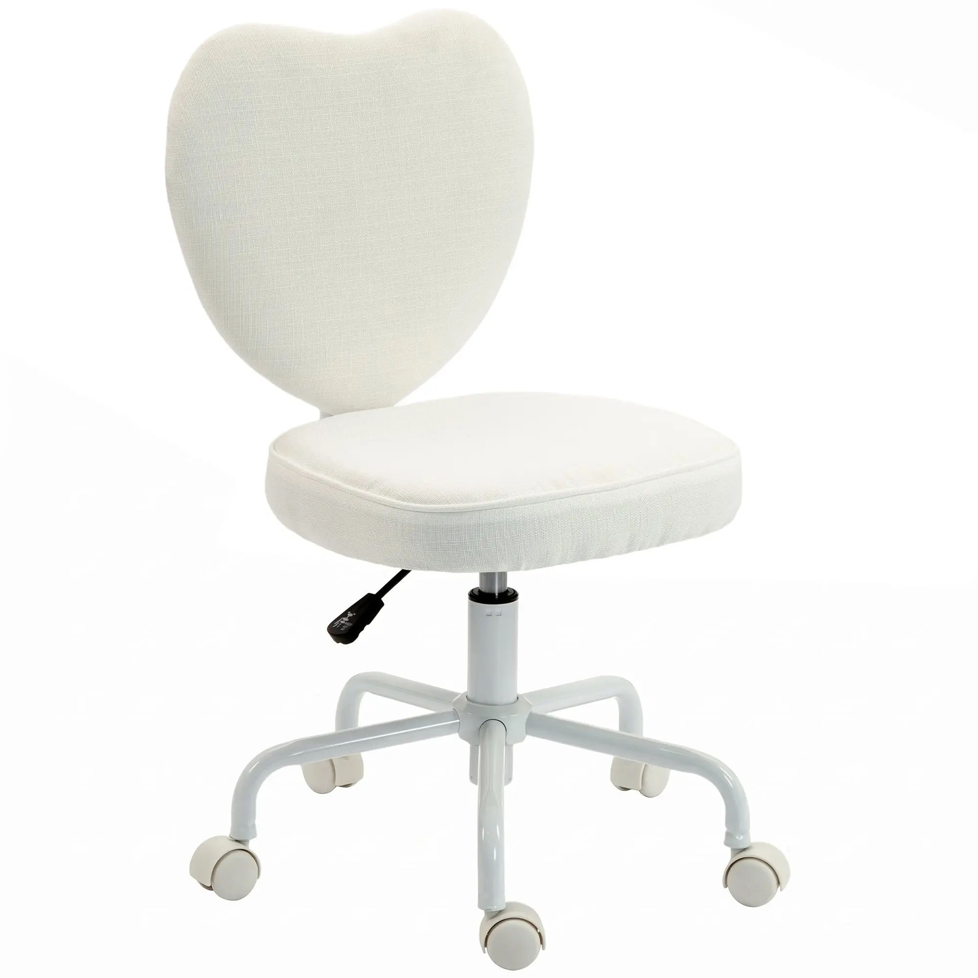 Armless Modern Vanity Chair with Heart-Shaped Back, Height-Adjustable Swivel Design in White