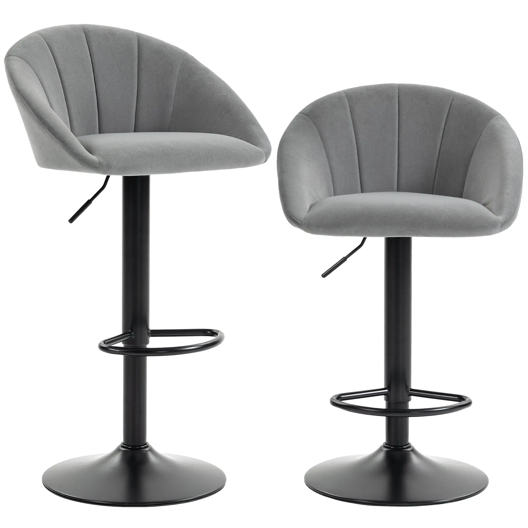 Set of 2 Counter Height Velvet Swivel Bar Stools, Adjustable with Footrest, Light Grey
