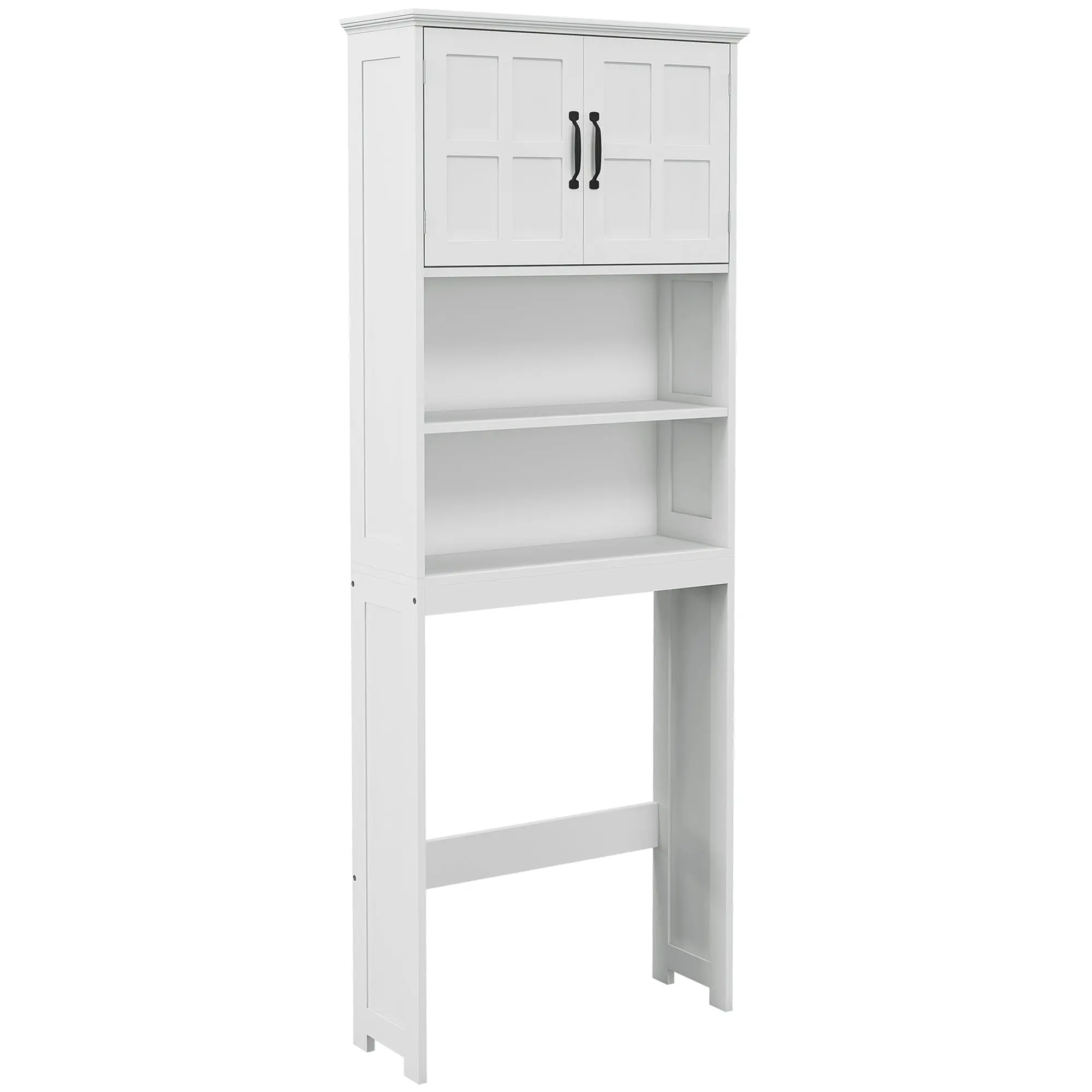 Over The Toilet Bathroom Storage Cabinet with Open Shelves & 2-Door Cabinet, White
