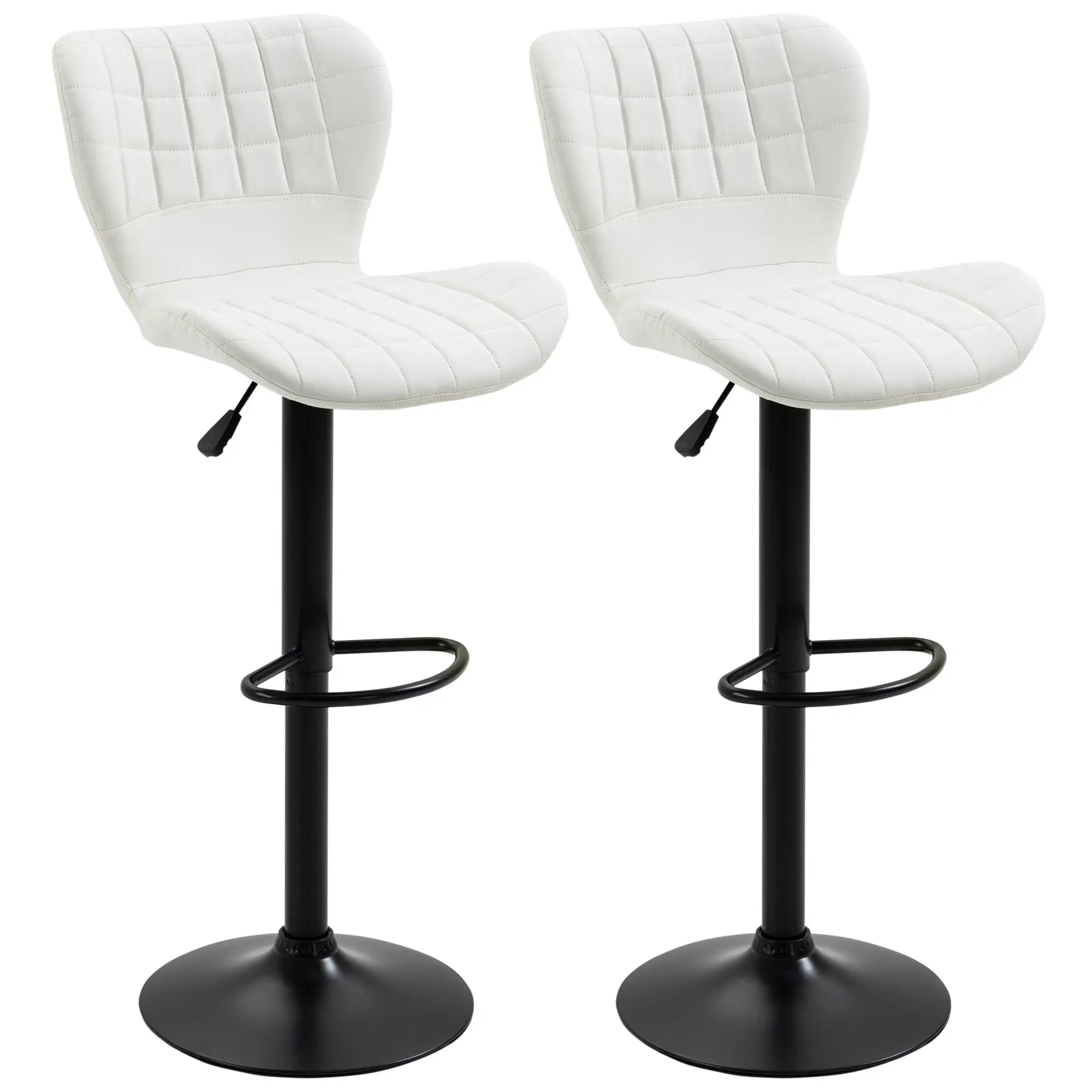 Set of 2 Adjustable PU Leather Swivel Bar Stools White