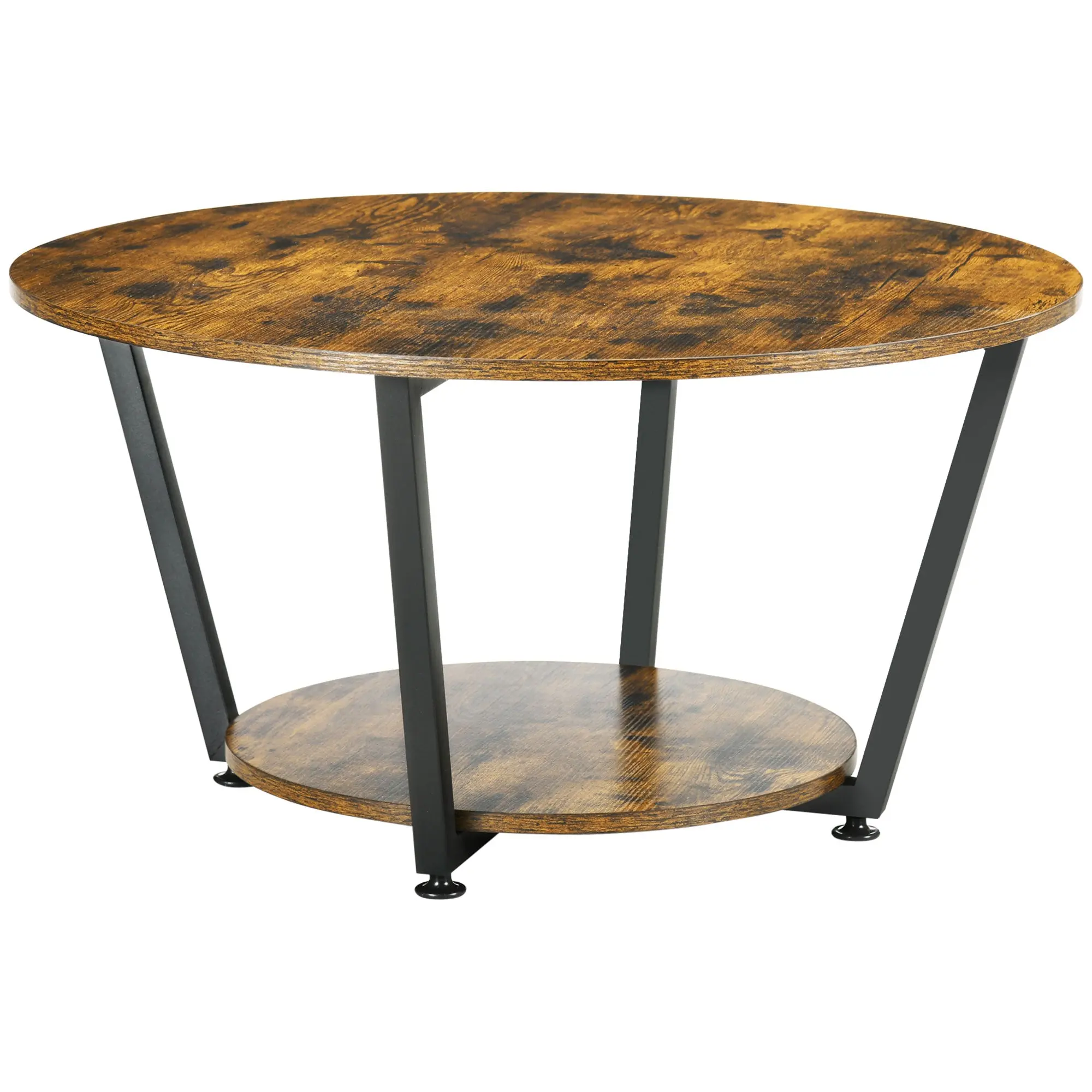 2-Tier Round Coffee Table with Storage Shelf, Rustic Brown