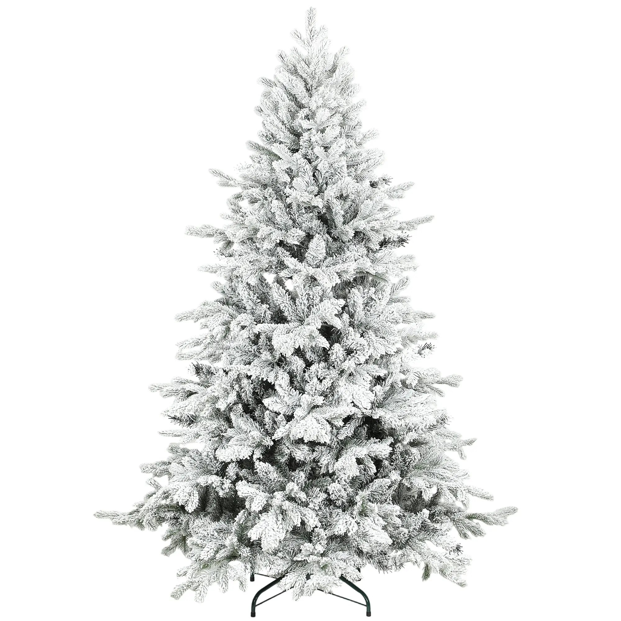 6ft Snow Flocked Christmas Tree with Realistic Tips, Wide Shape and Foldable Metal Stand