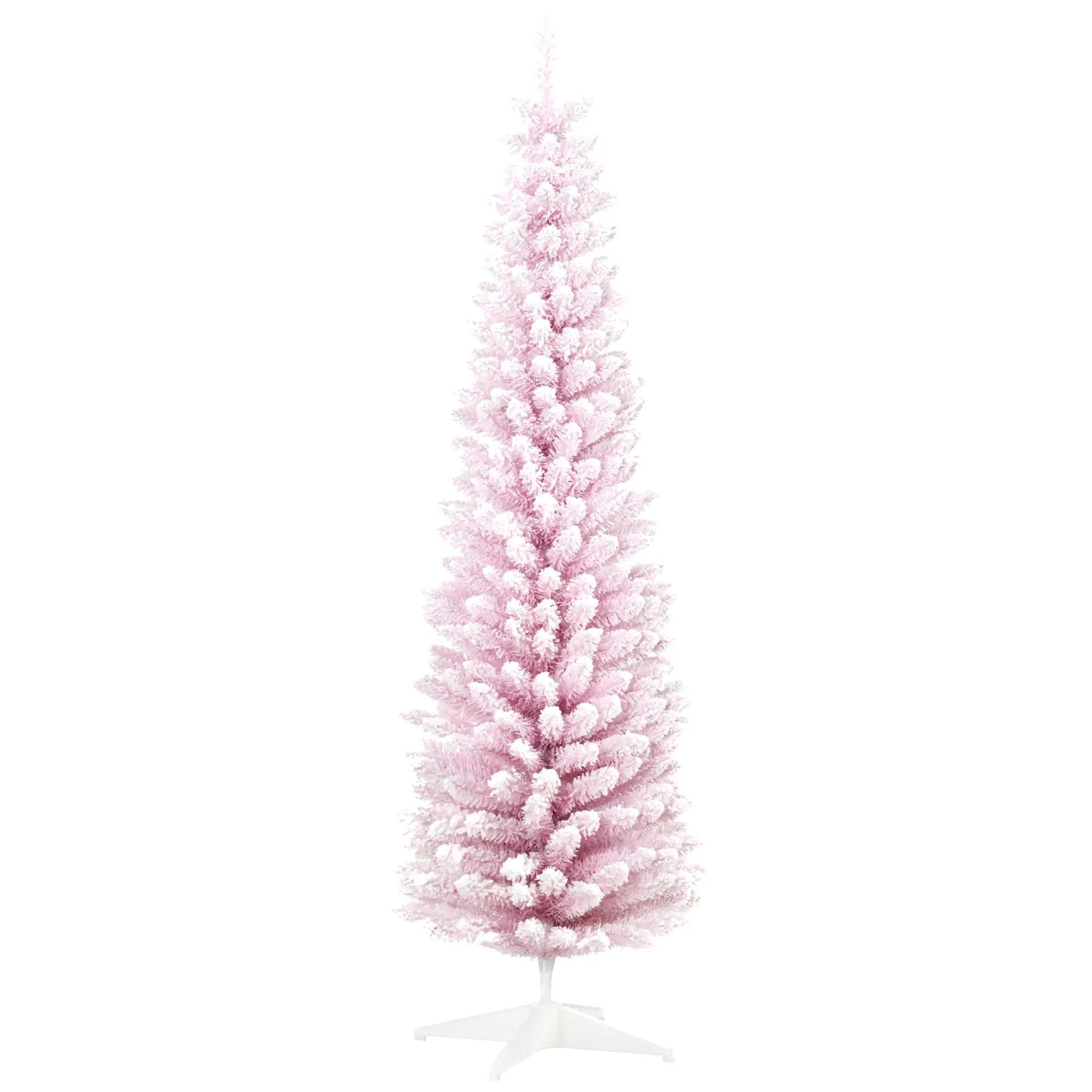 7' Decorated Snow Flocked Artificial Christmas Tree Pencil Shape Realistic Branches Pink