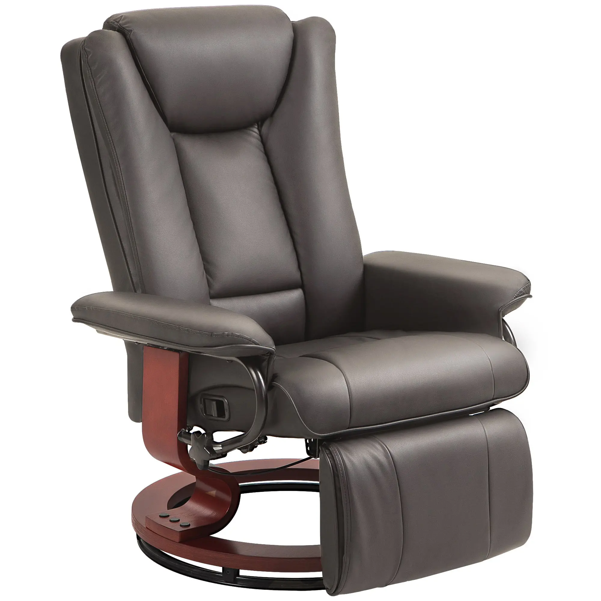 Manual PU Leather Swivel Recliner Chair with Footrest for Living Room, Brown