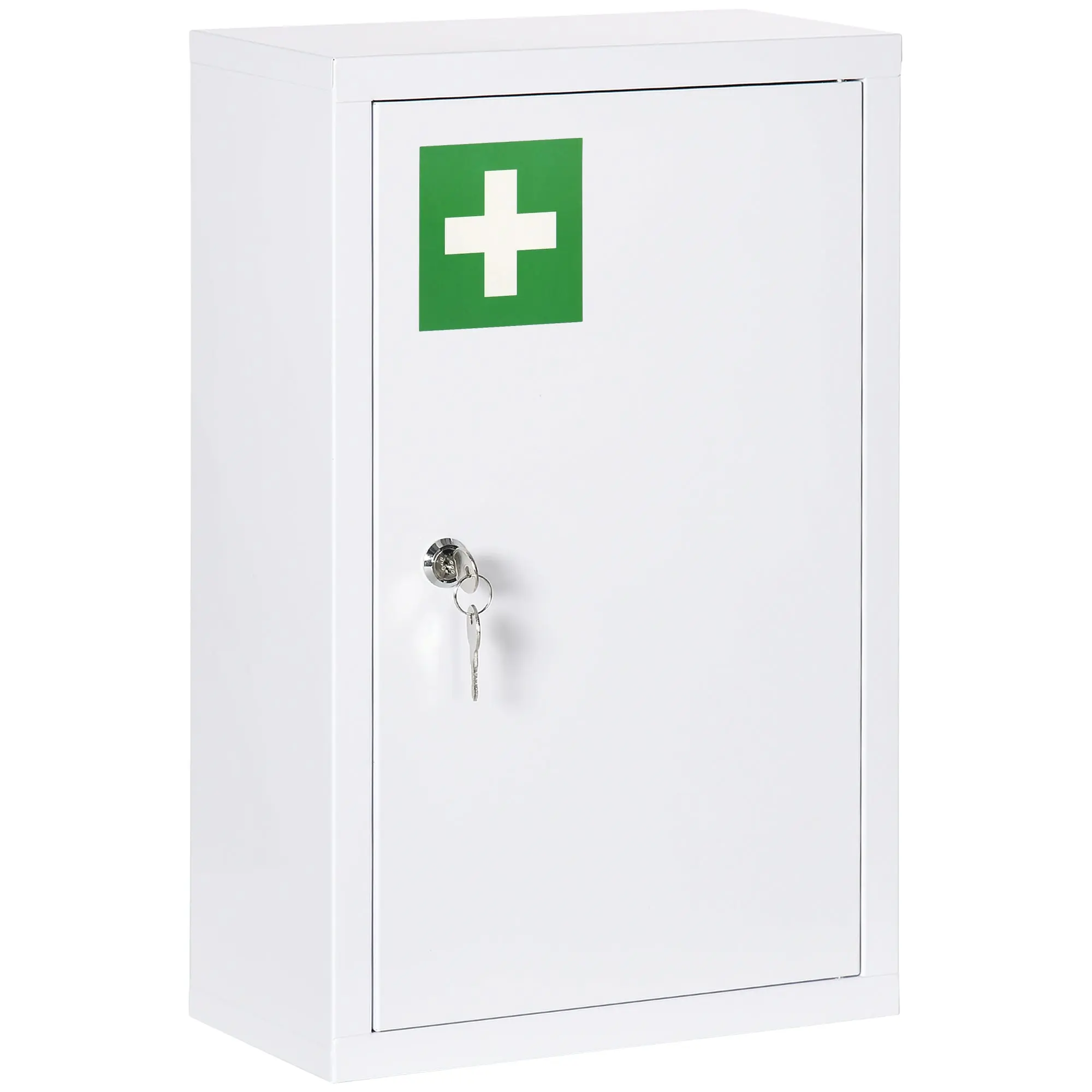 12" x 18" Wall Medicine Cabinet with Lock, 3 Tier Steel Wall Cabinet for Bathroom, White