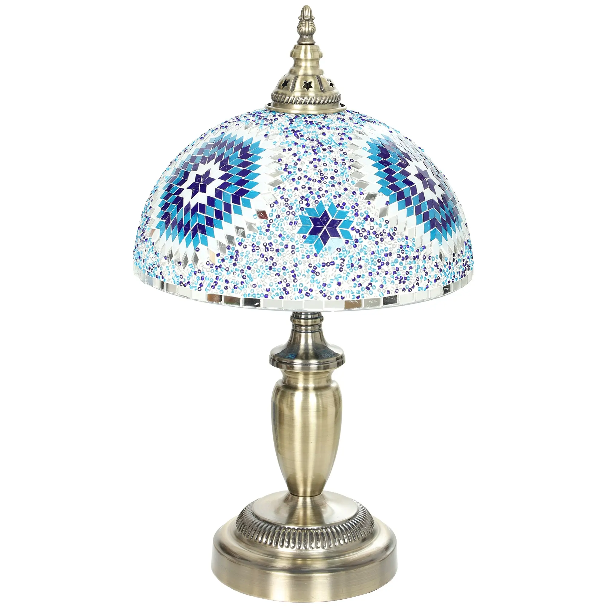 Tiffany stained glass table lamp with metal base & switch, 12 x 12 x 20 in Blue