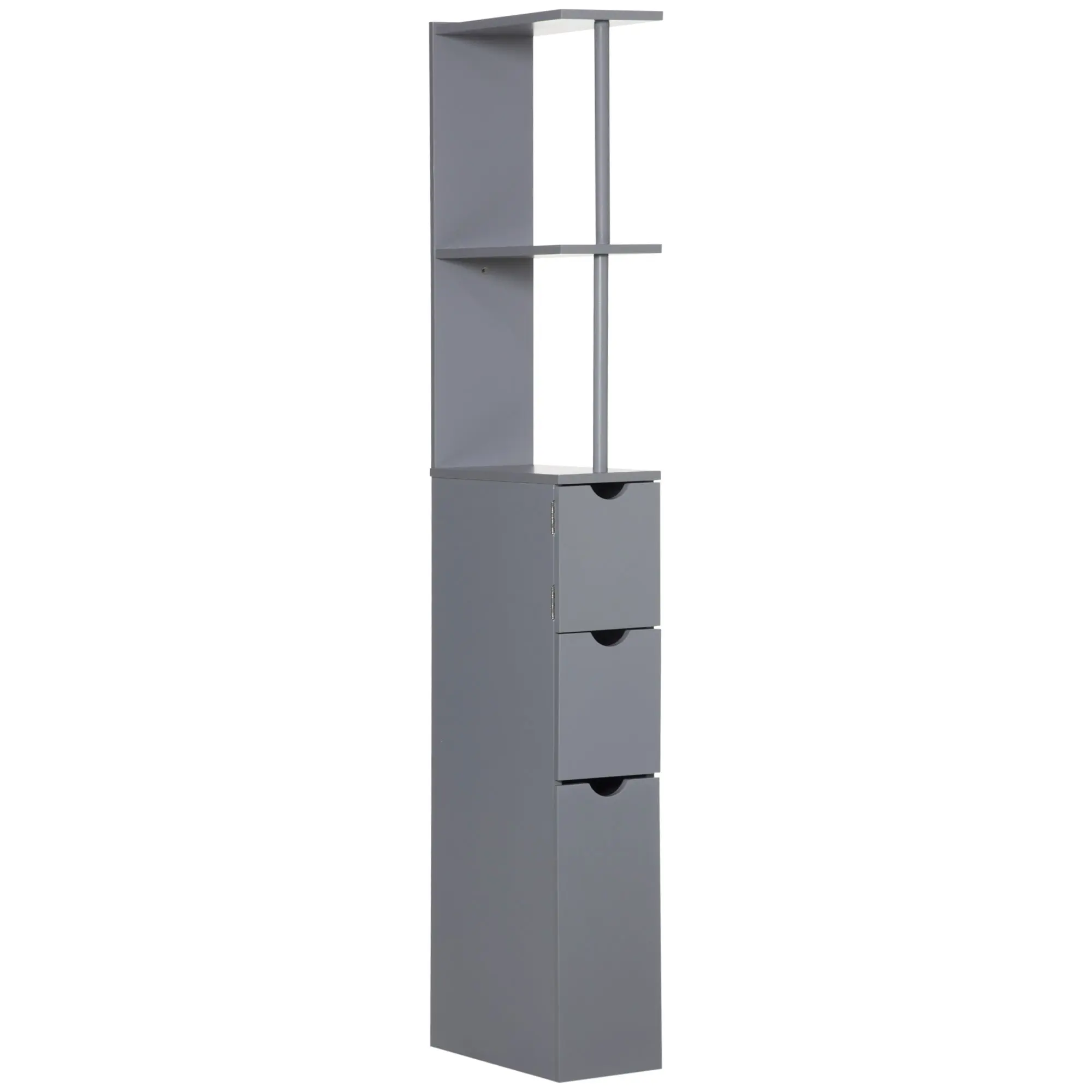 54" Tall Bathroom Storage Cabinet, Freestanding Linen Tower w/ 2 Tier Shelf & Drawers, Grey