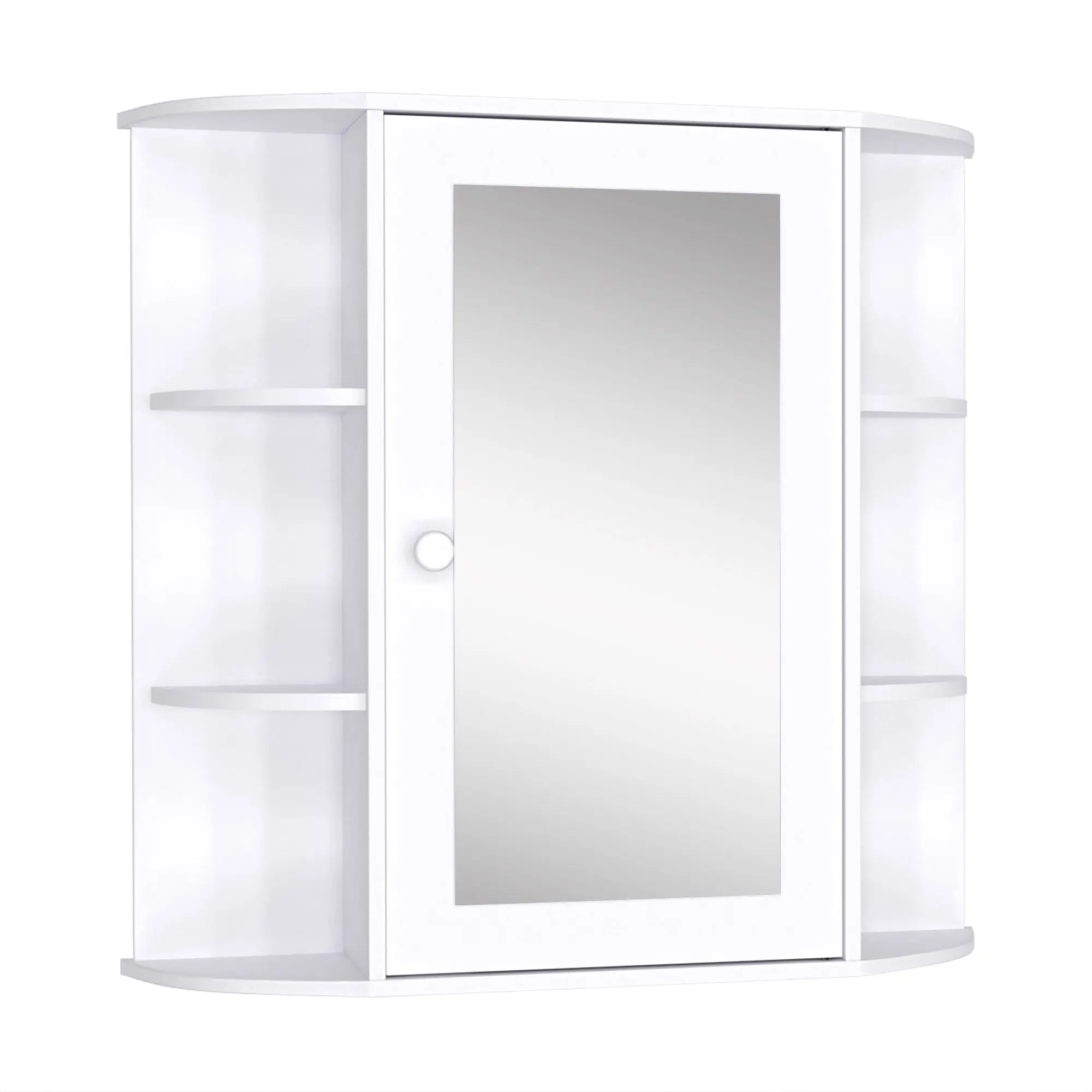 Bathroom Medicine Cabinet, Wall Mounted Cabinet with Mirrored Door & Open Shelves, White