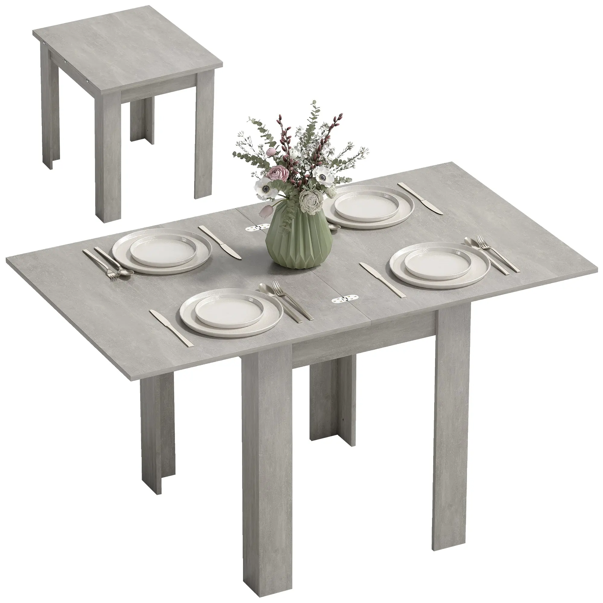 Extendable Folding Dining Table for 4–6 People with Drop Leaves, 140 x 80 x 77.5 cm, Grey