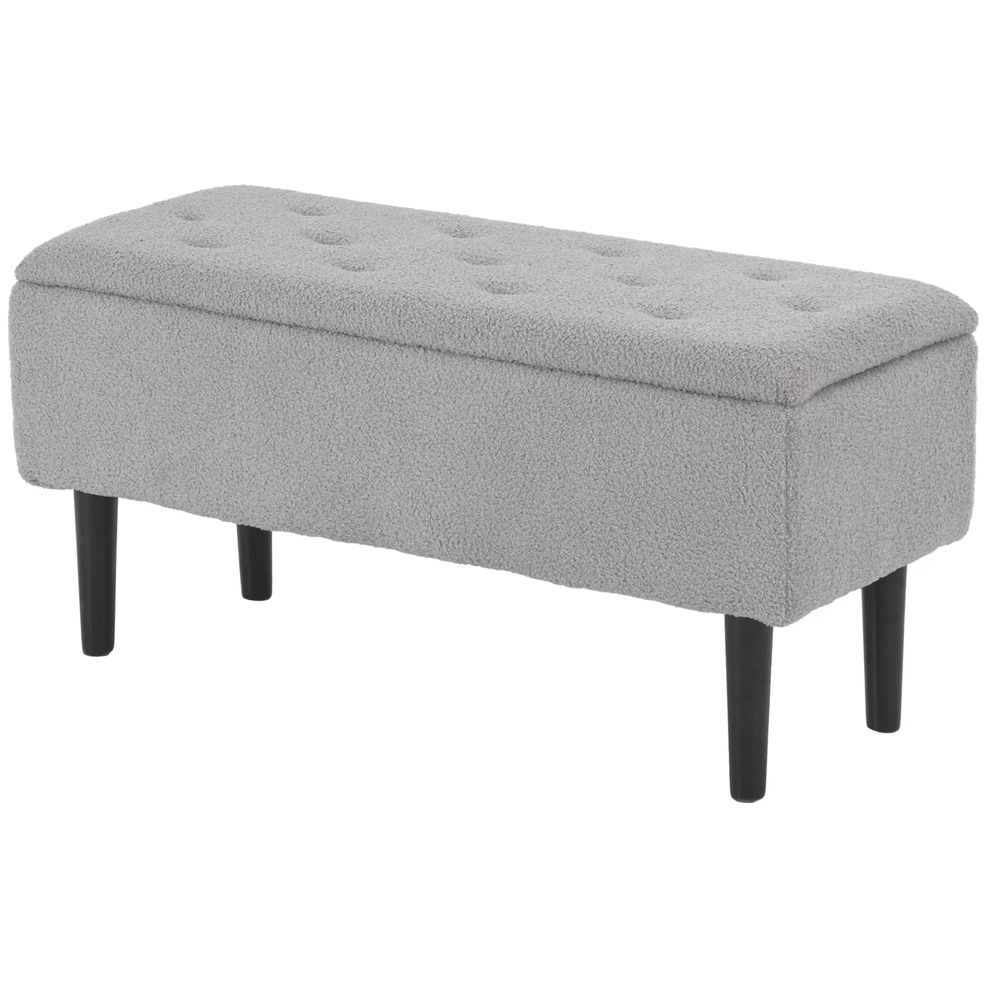 47L Lift-Top Storage Ottoman Bench with Wooden Legs for Bedroom or Living Room, 95 x 38 x 45cm, Grey