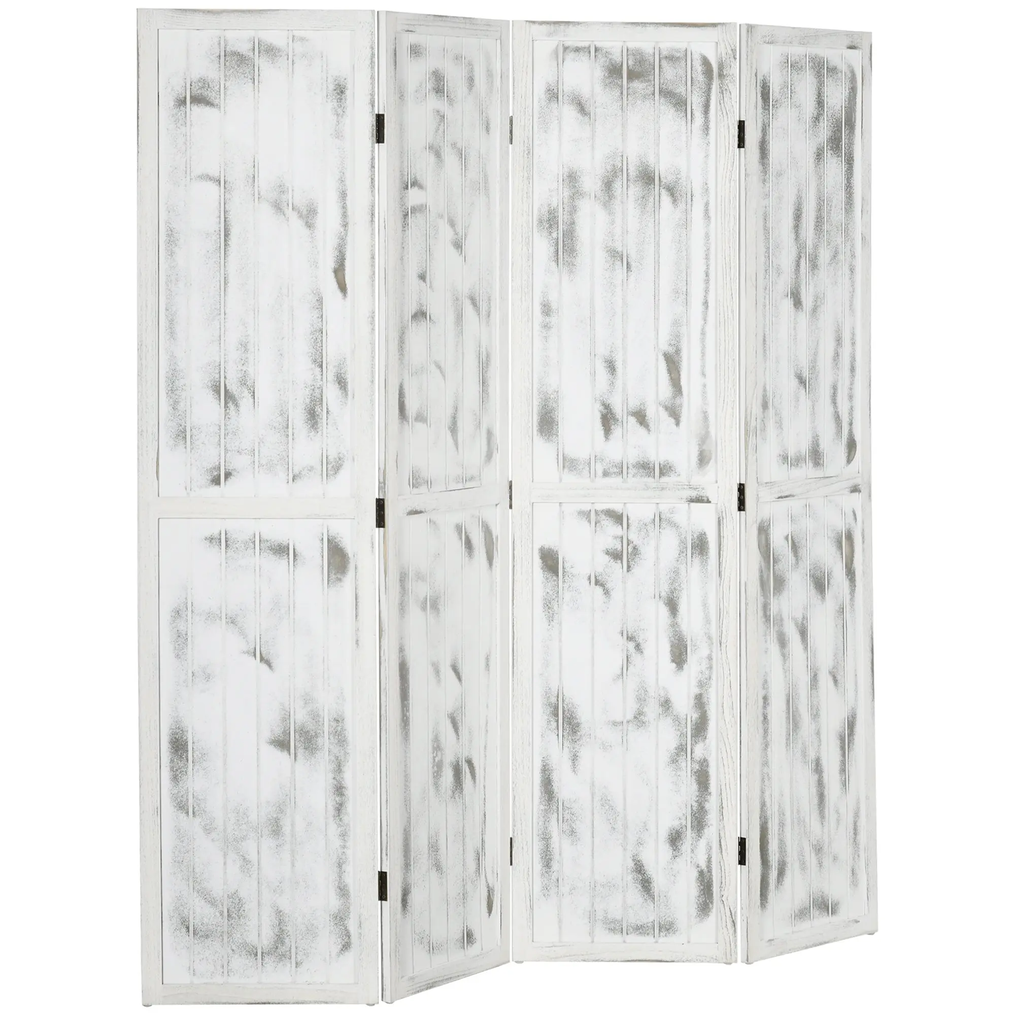 4-Panel Room Divider, 5.6 Ft. Tall Indoors Folding Privacy Screen Panels, Rustic White