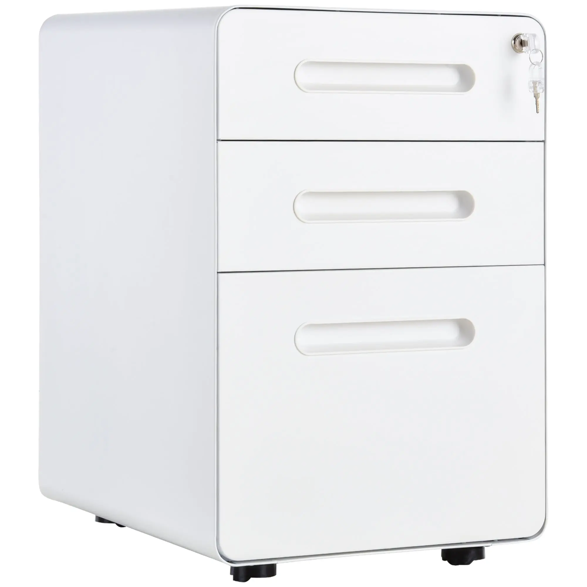 3-Drawer Anti-tilt Design Mobile File Cabinet w/ Lock, Pre-Assembled Body, White