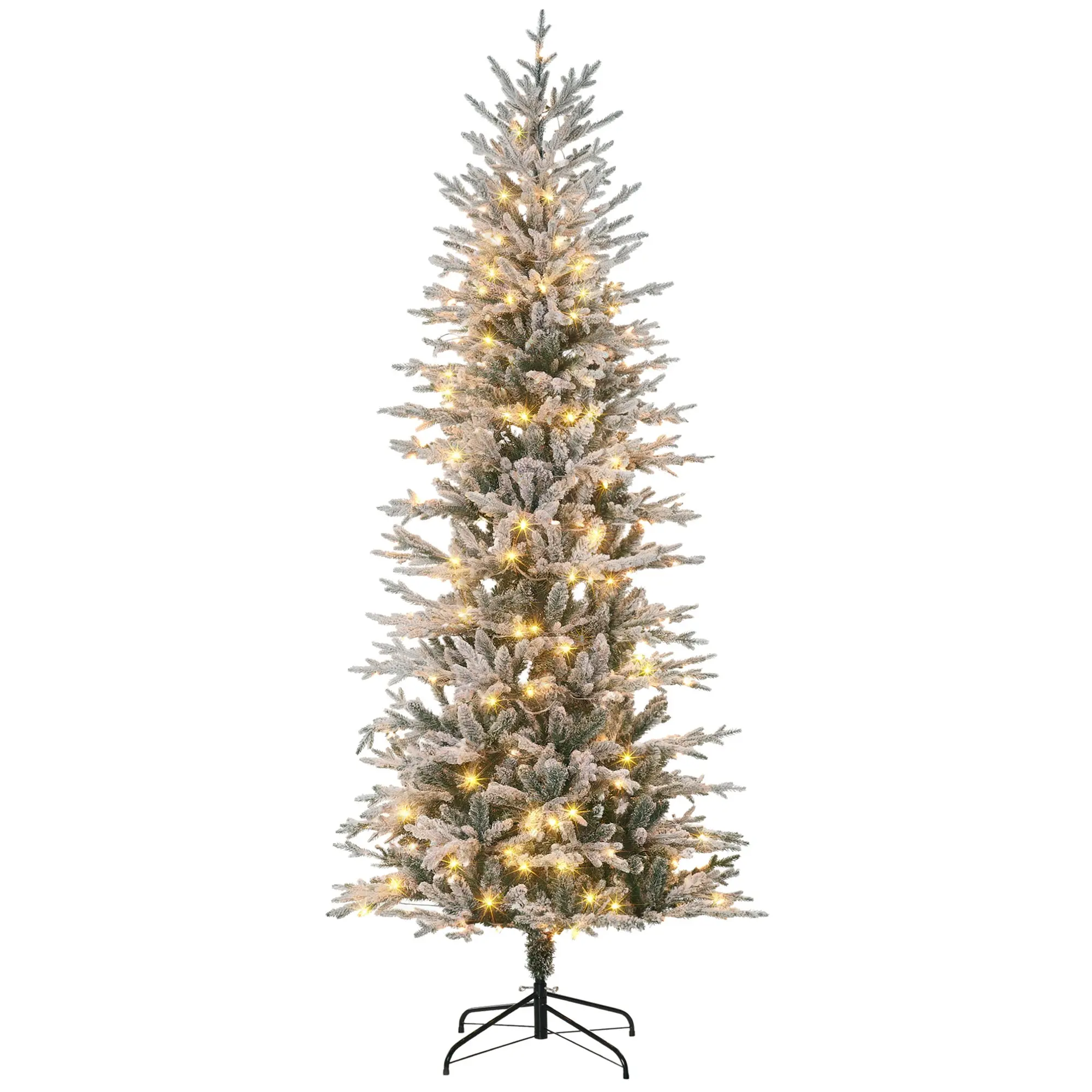 7.5' Pre Lit Flocked Christmas Tree with Snow Branches, Auto Open, Extra Bulb