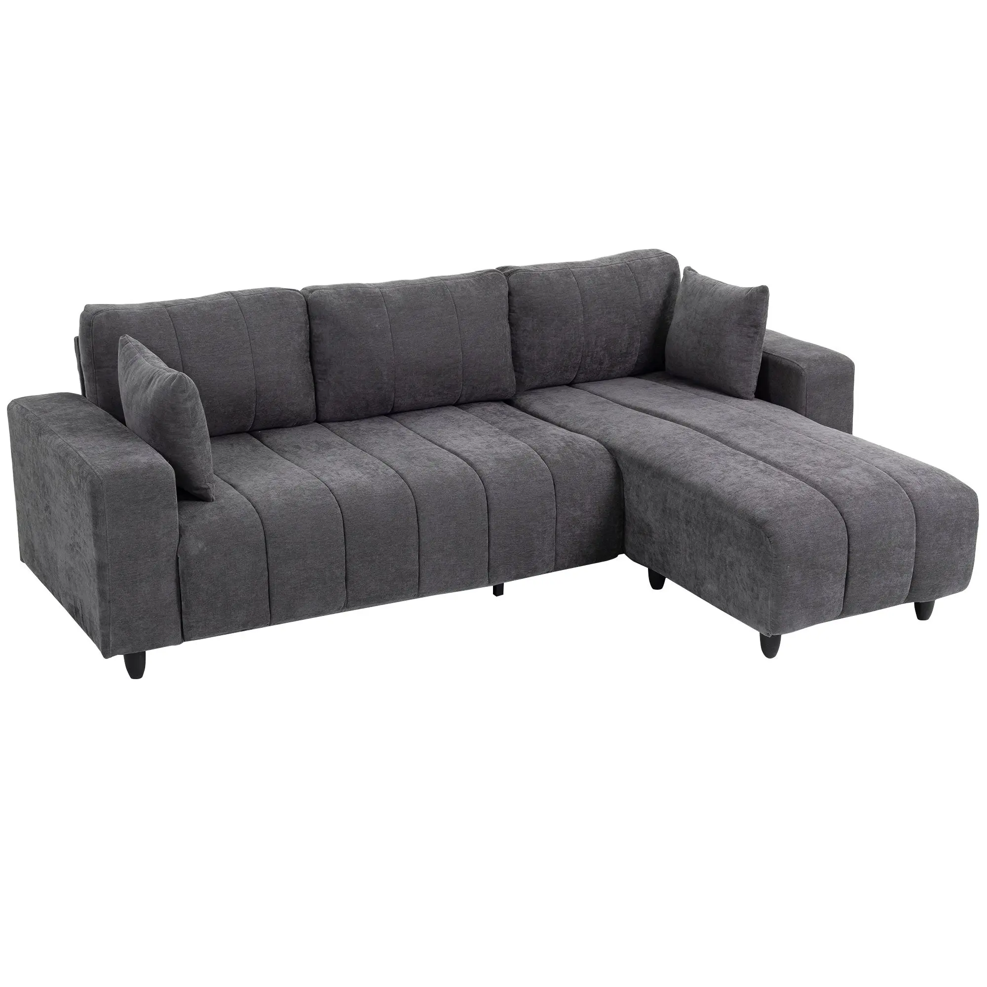 95" Large 3-Seater L-Shaped Sectional Sofa with Changeable Chaise, Charcoal Grey